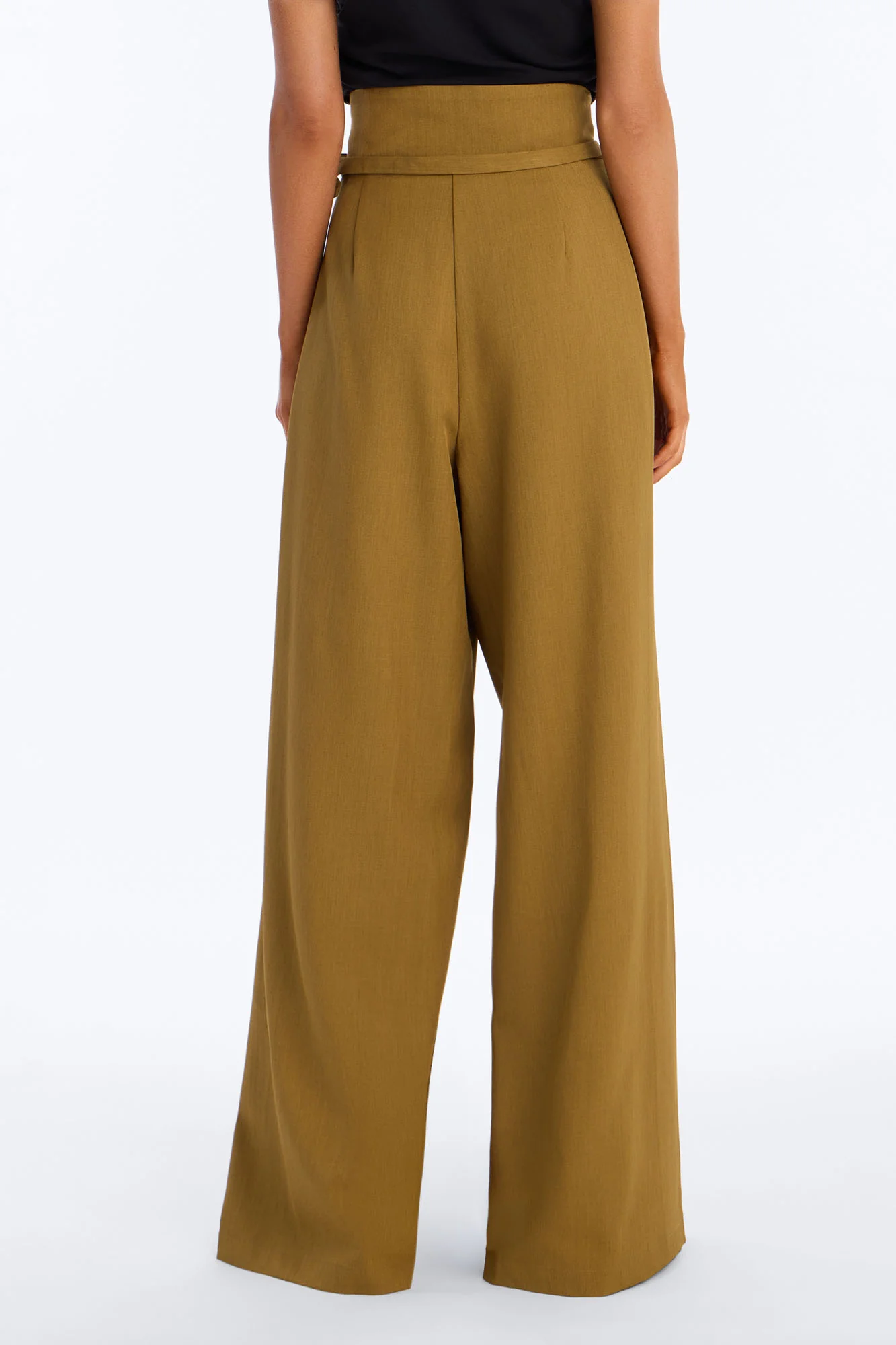 Amaia Asymmetrical Waist Belted Pleated Trouser - Olive - Image 4