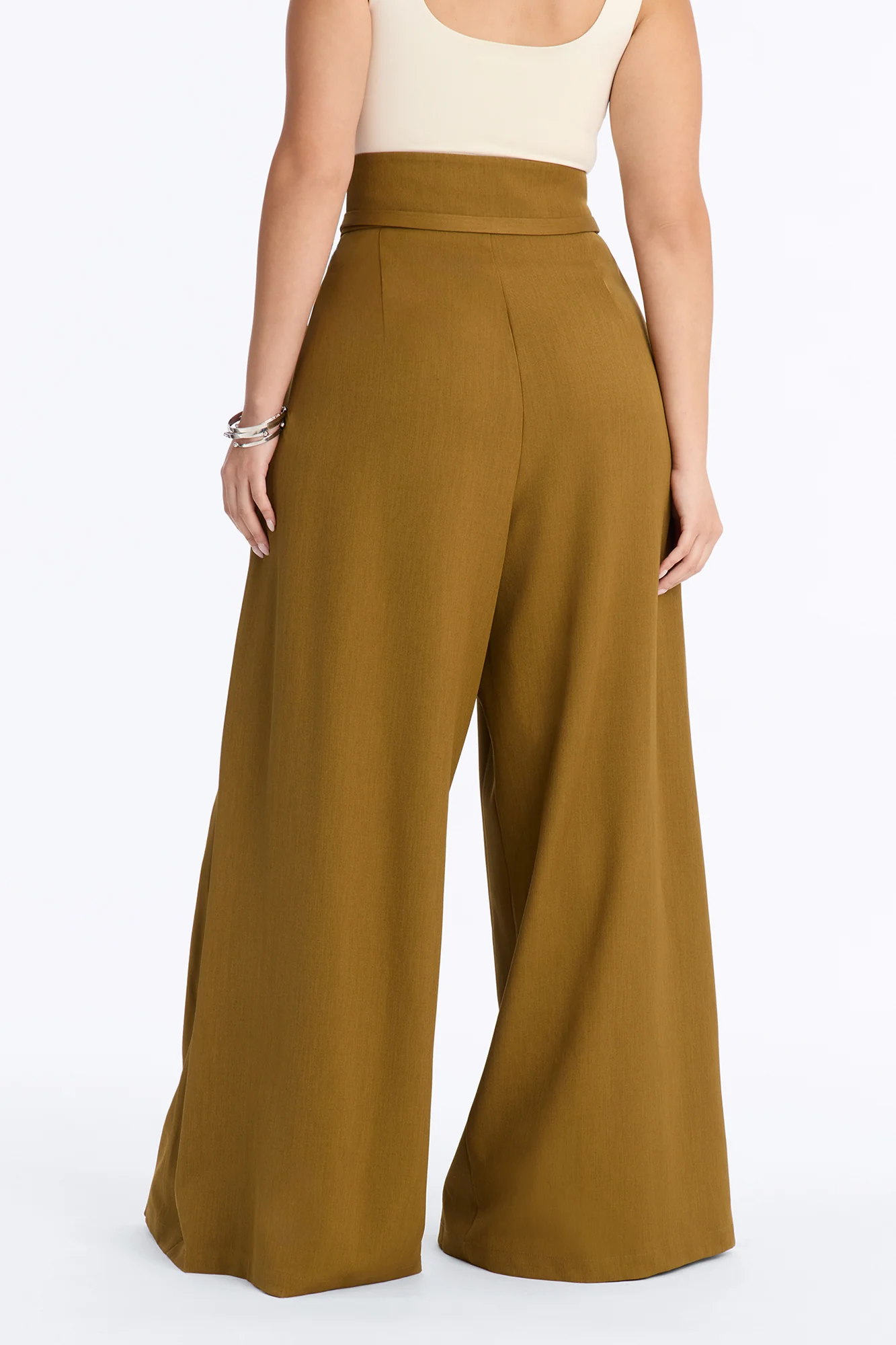 Amaia Asymmetrical Waist Belted Pleated Trouser - Olive - Image 8