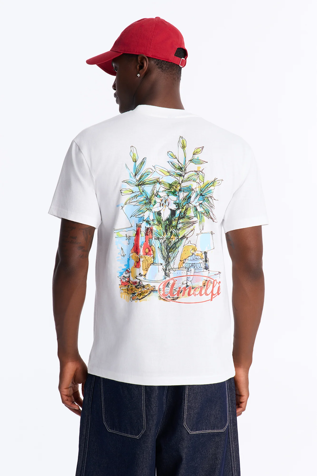 Amalfi Coast Picnic Oversized Short Sleeve Tee - White - Image 4