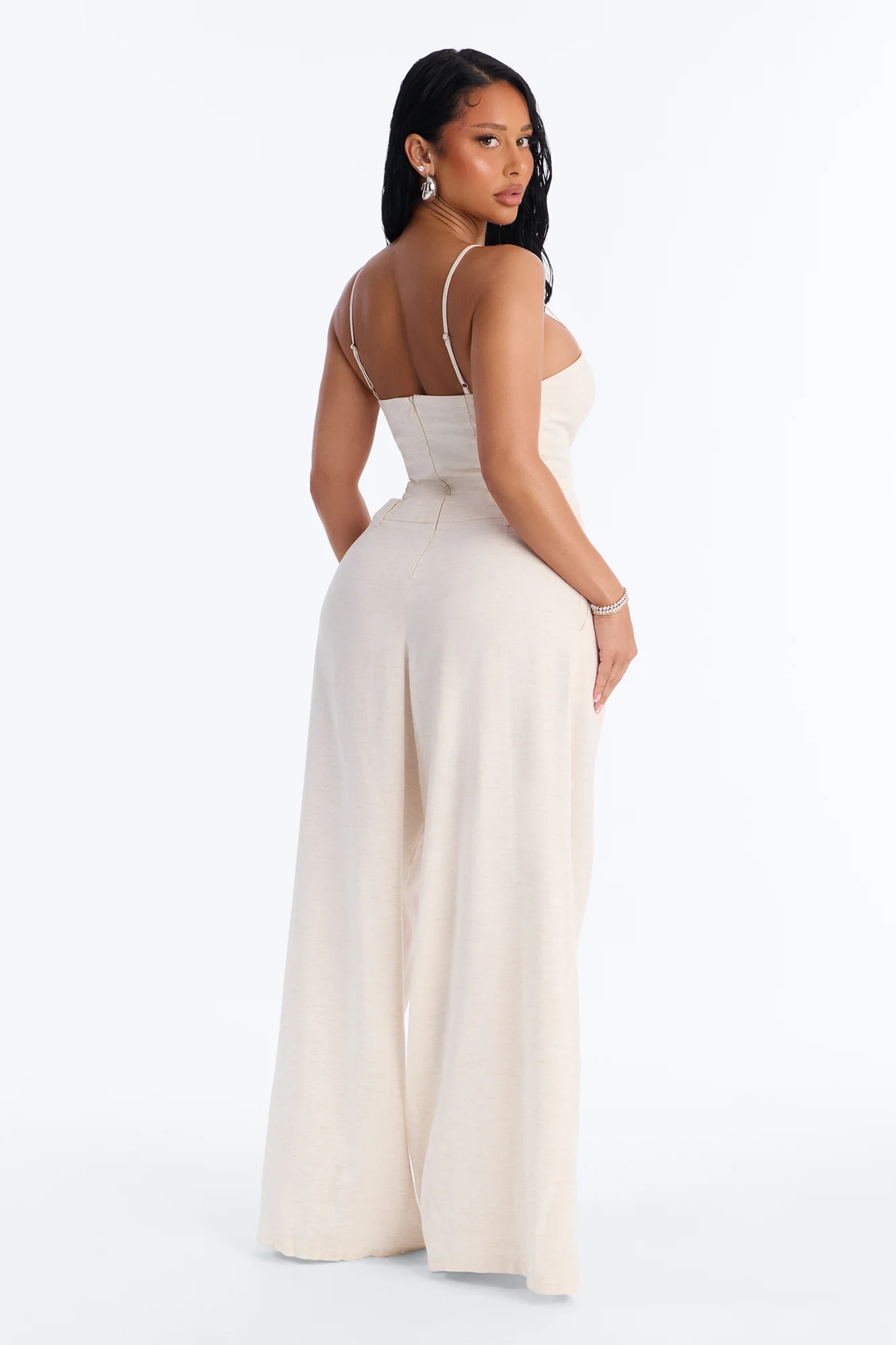 Amara Linen Wide Leg Jumpsuit - Oatmeal - Image 4