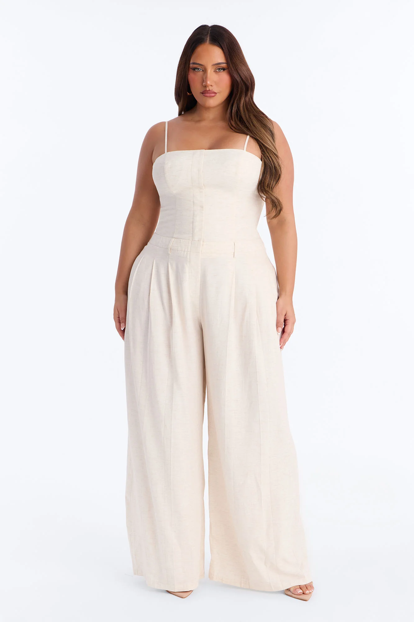 Amara Linen Wide Leg Jumpsuit - Oatmeal - Image 5