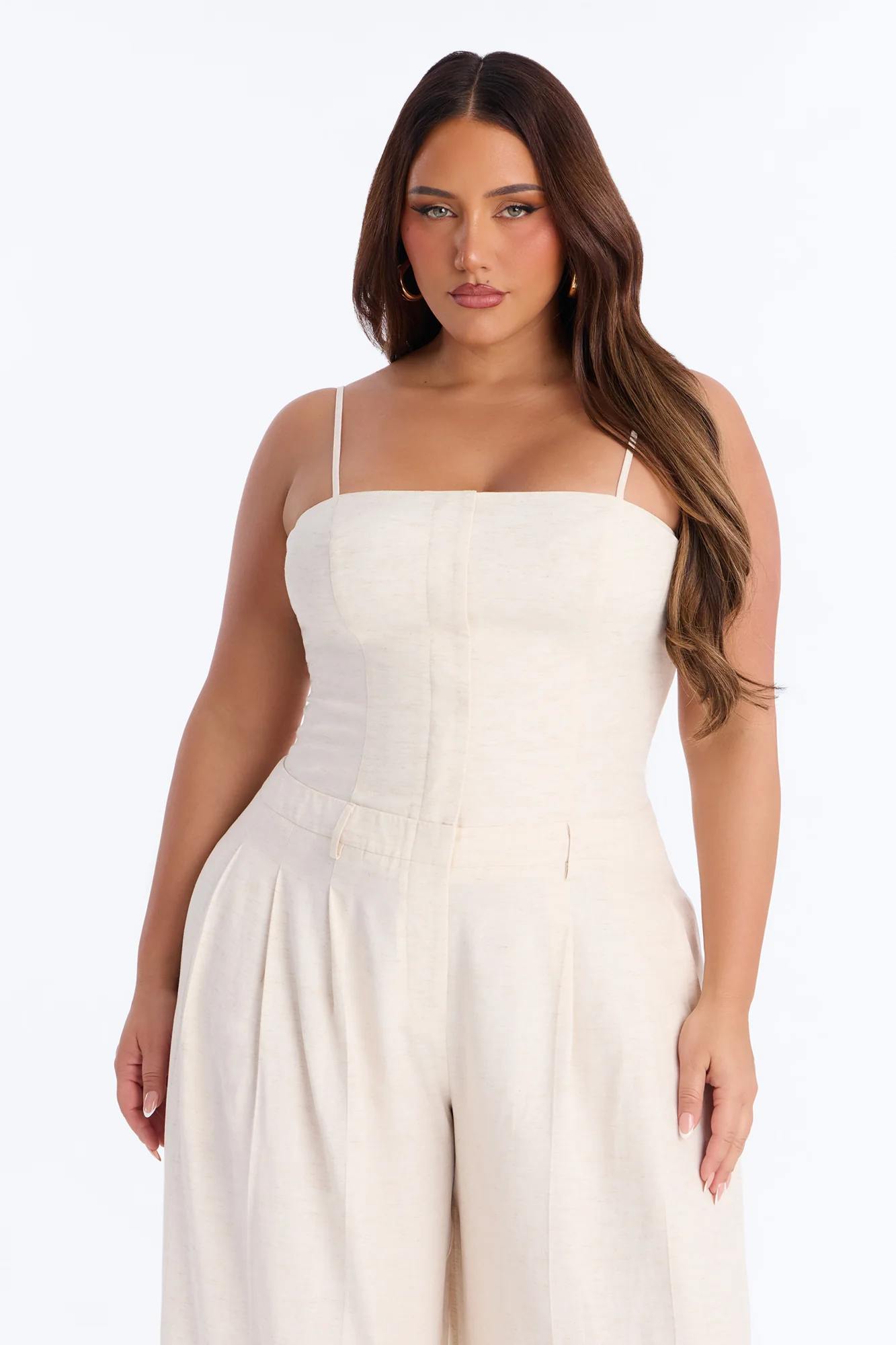 Amara Linen Wide Leg Jumpsuit - Oatmeal - Image 6