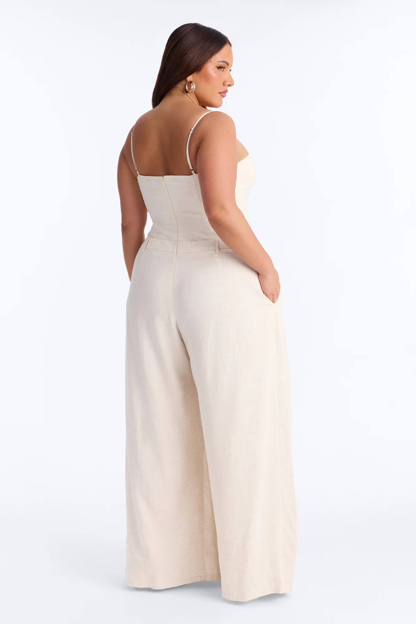 Amara Linen Wide Leg Jumpsuit - Oatmeal - Image 8