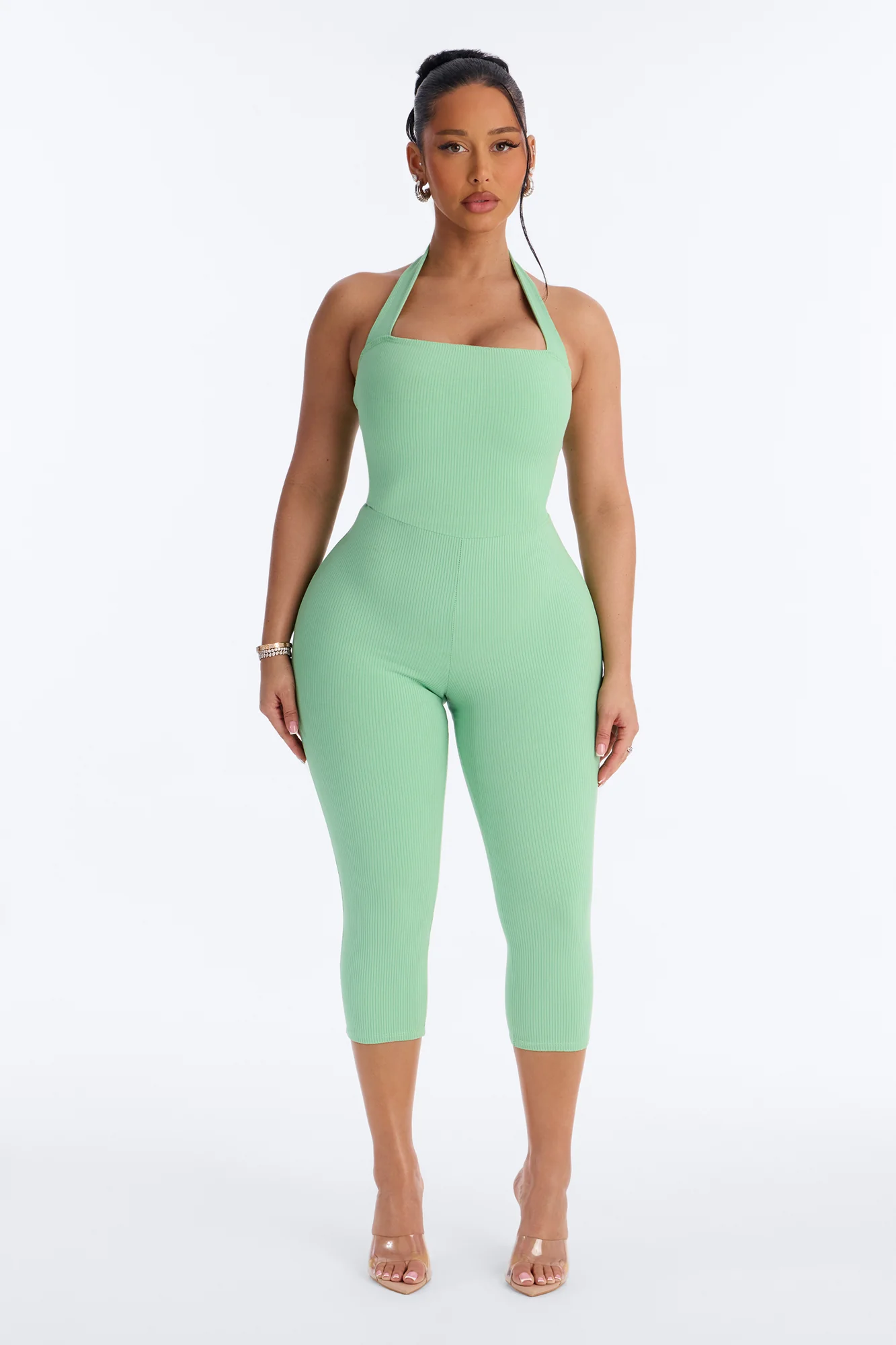 Amara Snatched Capri Halter Jumpsuit - Green