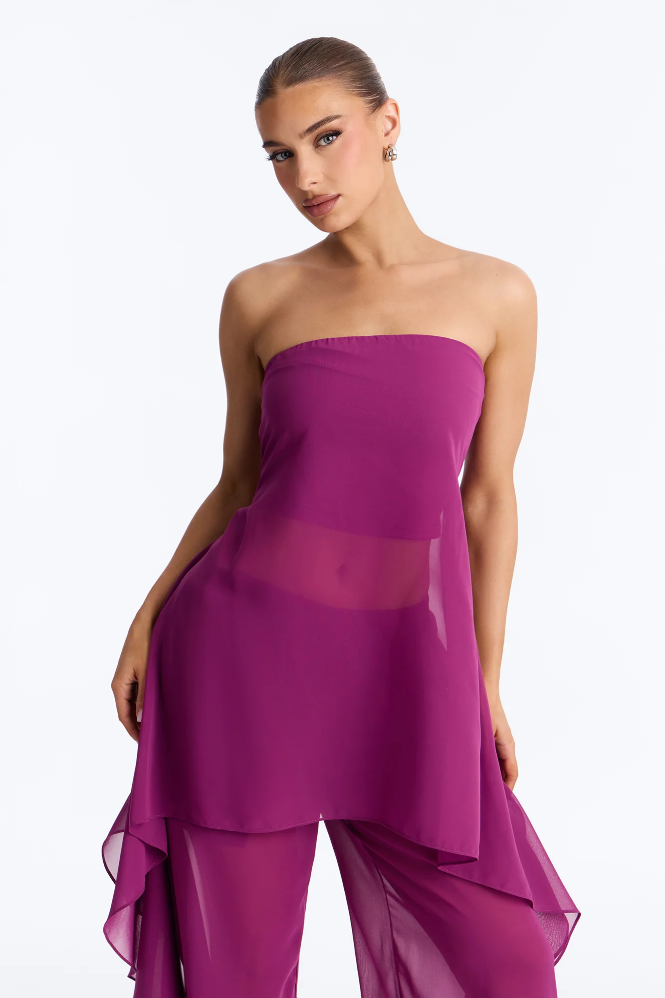 Amari Strapless Draped Pant Set - Plum - Image 2