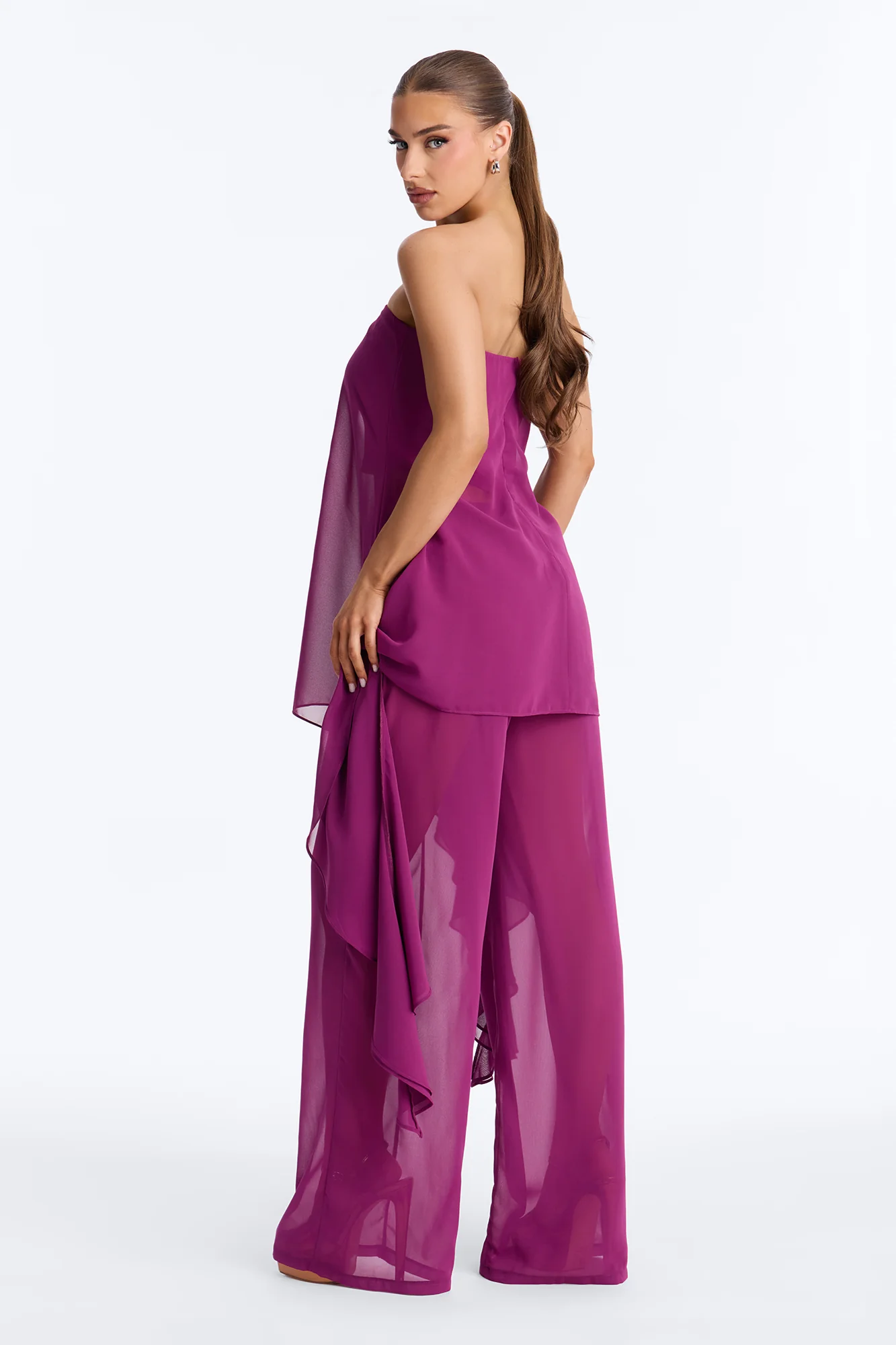 Amari Strapless Draped Pant Set - Plum - Image 3