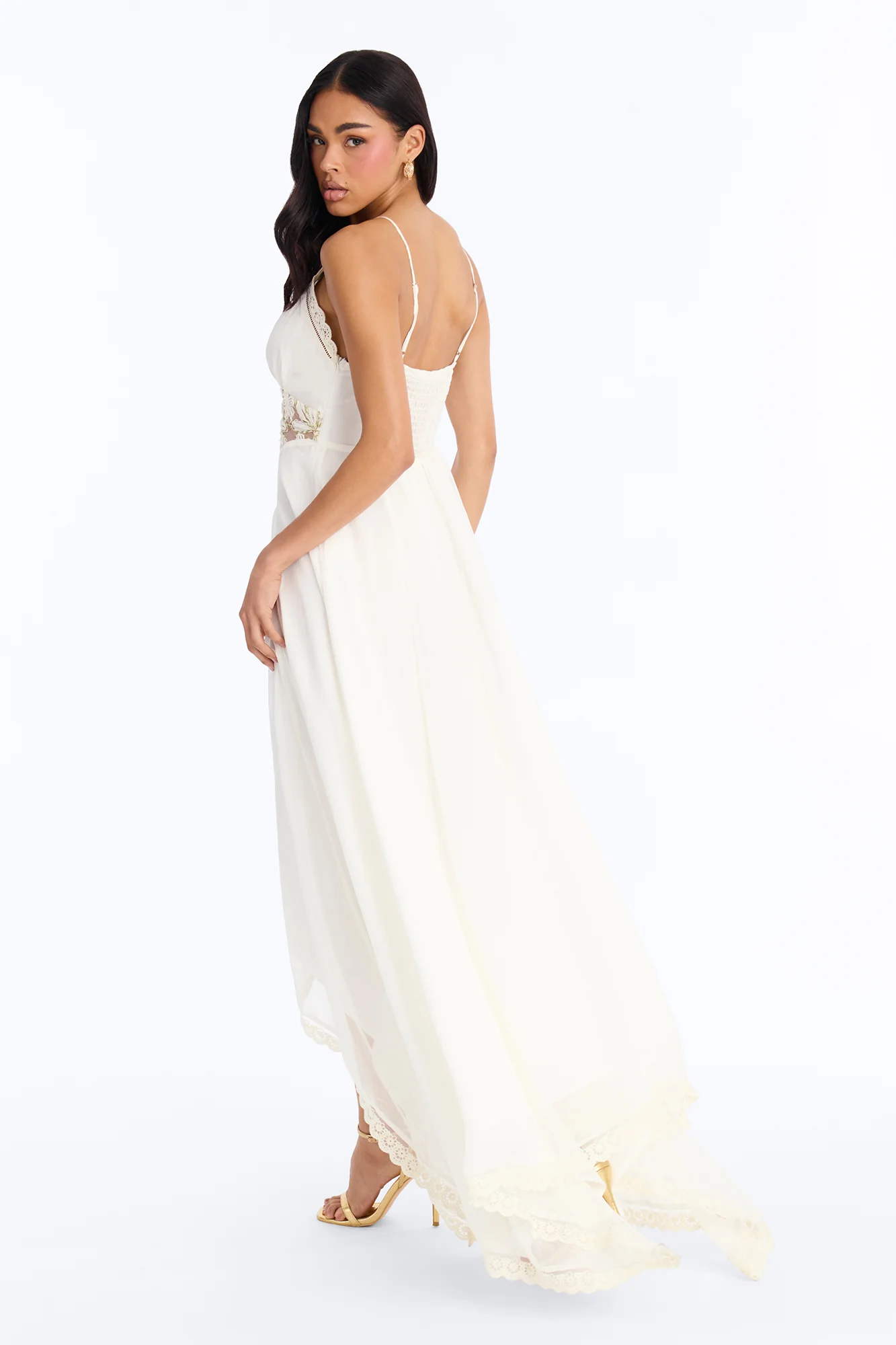 Amela Chiffon Maxi Dress - Cream - Image 4