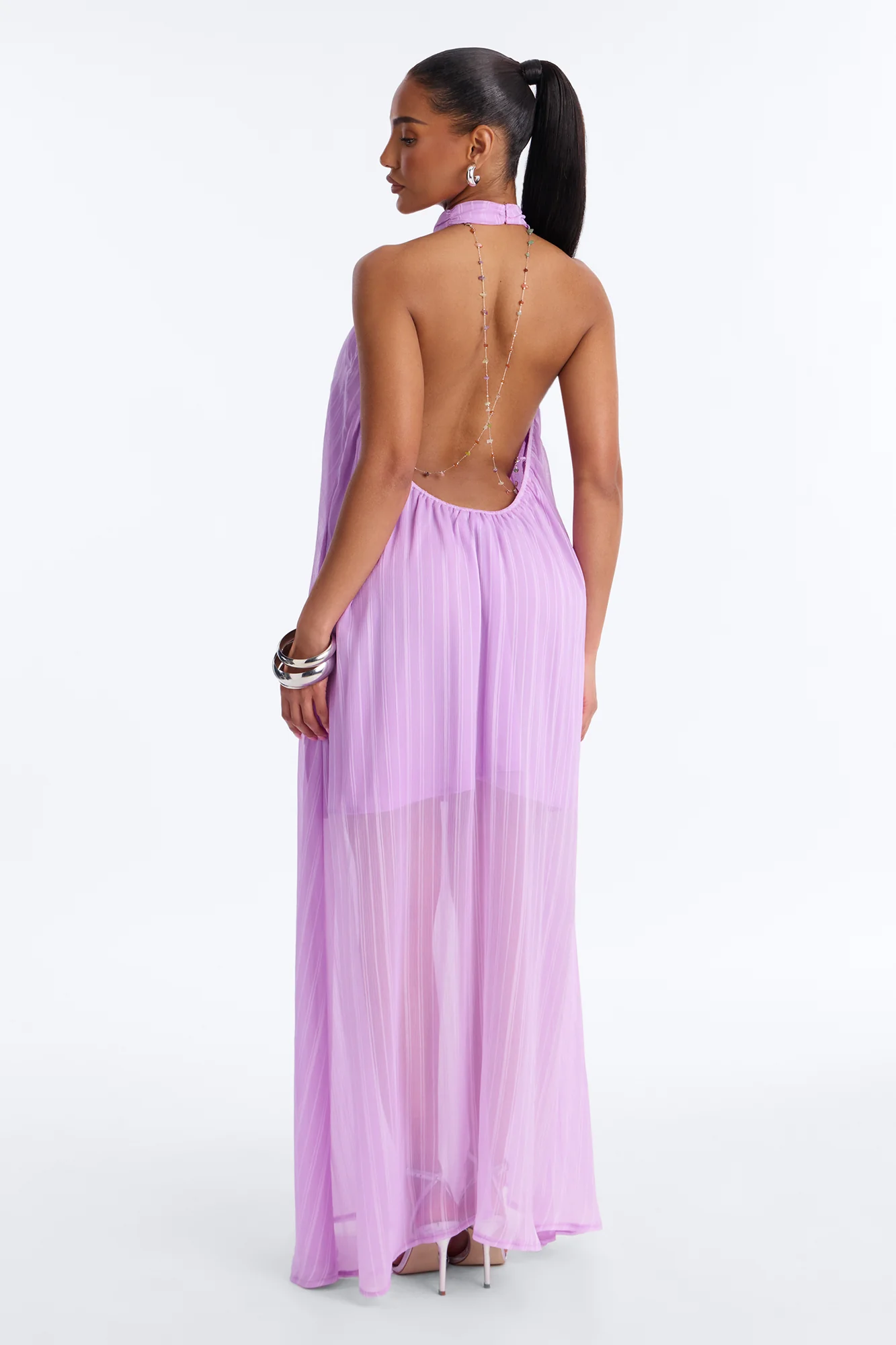 Amelia Backless Beaded Maxi Dress - Lavender