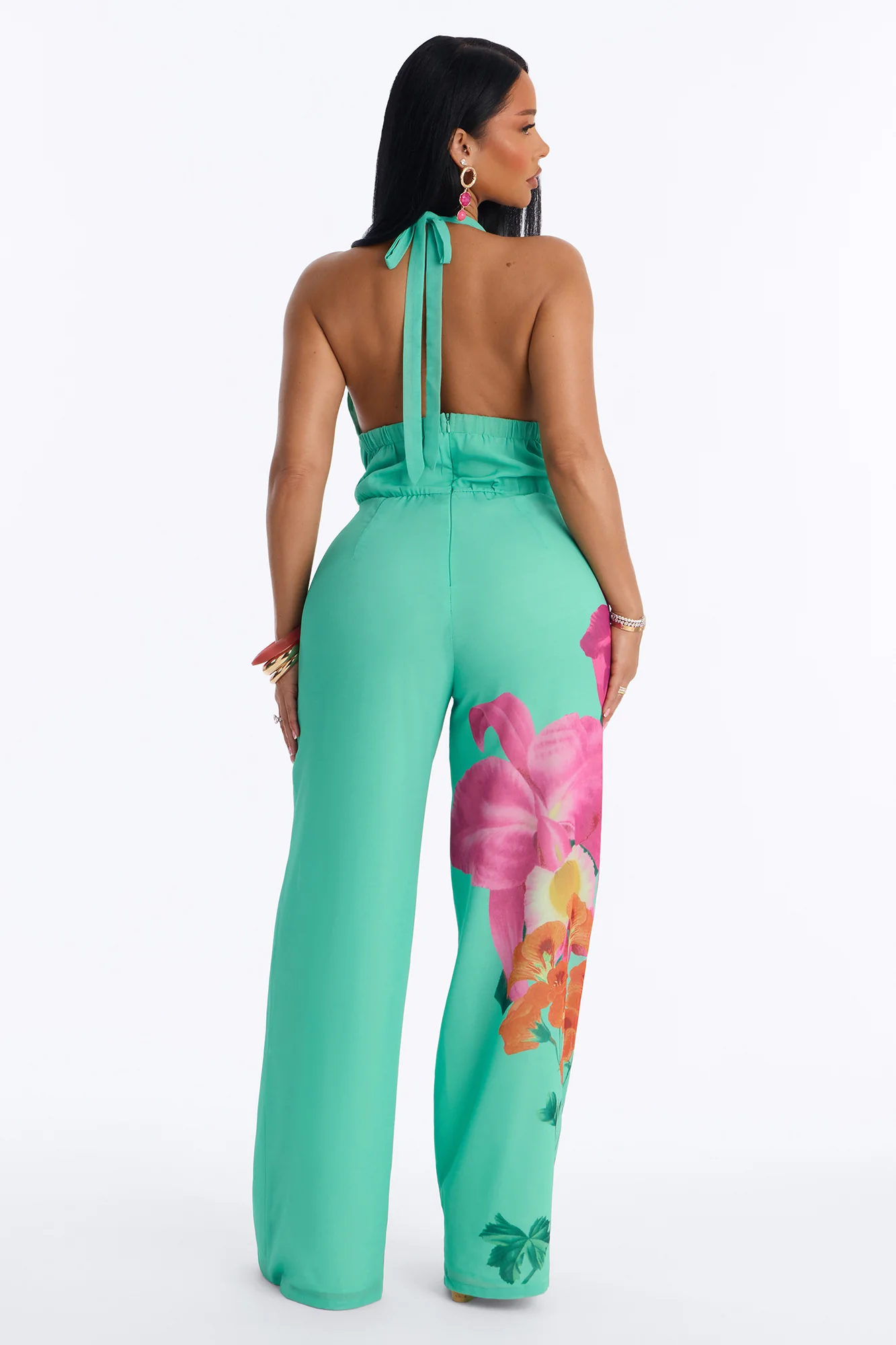 Amelia Cowl Floral Jumpsuit - Green - Image 4