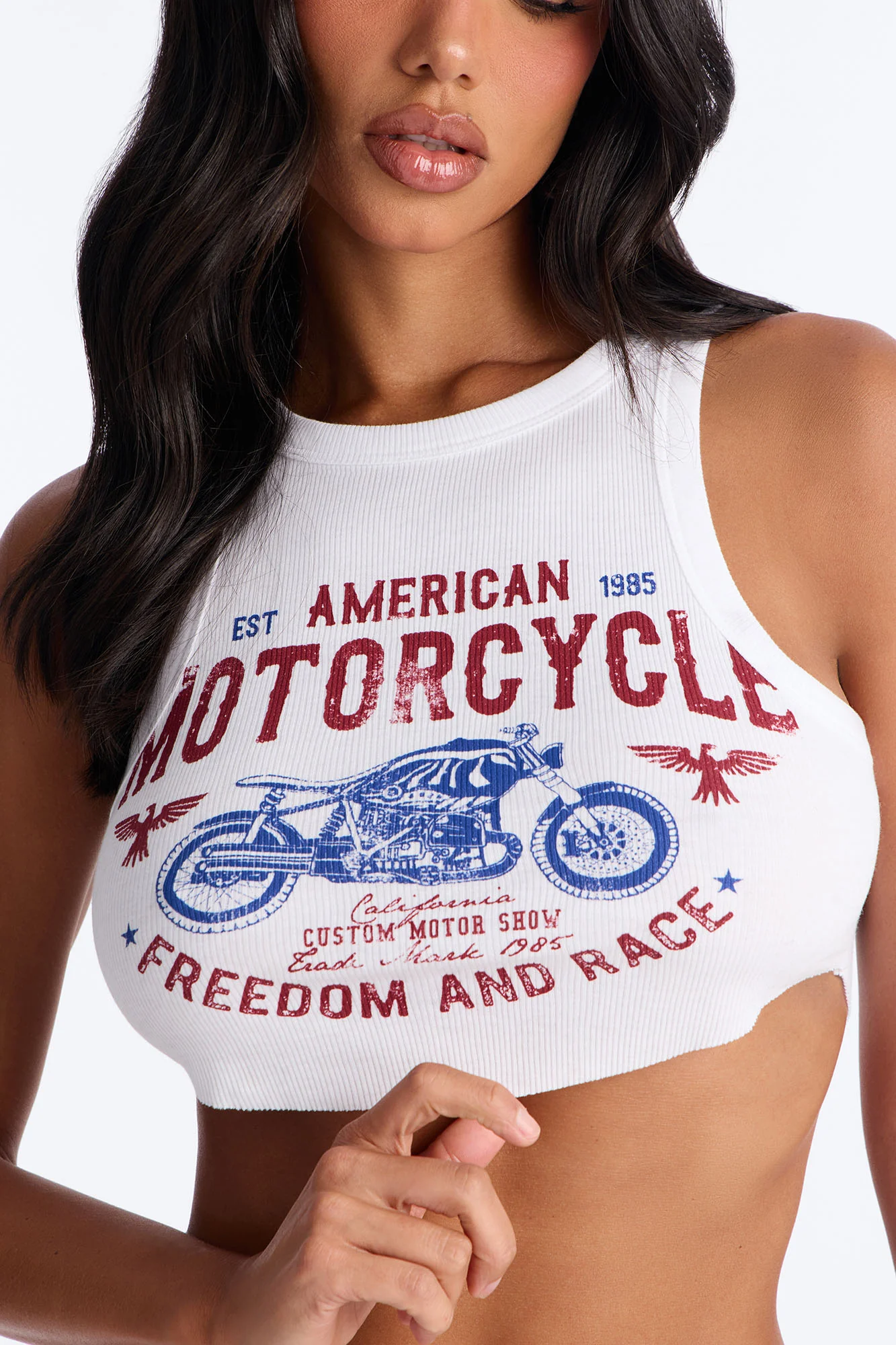 American Moto Ribbed Cropped Tank Top - White - Image 3