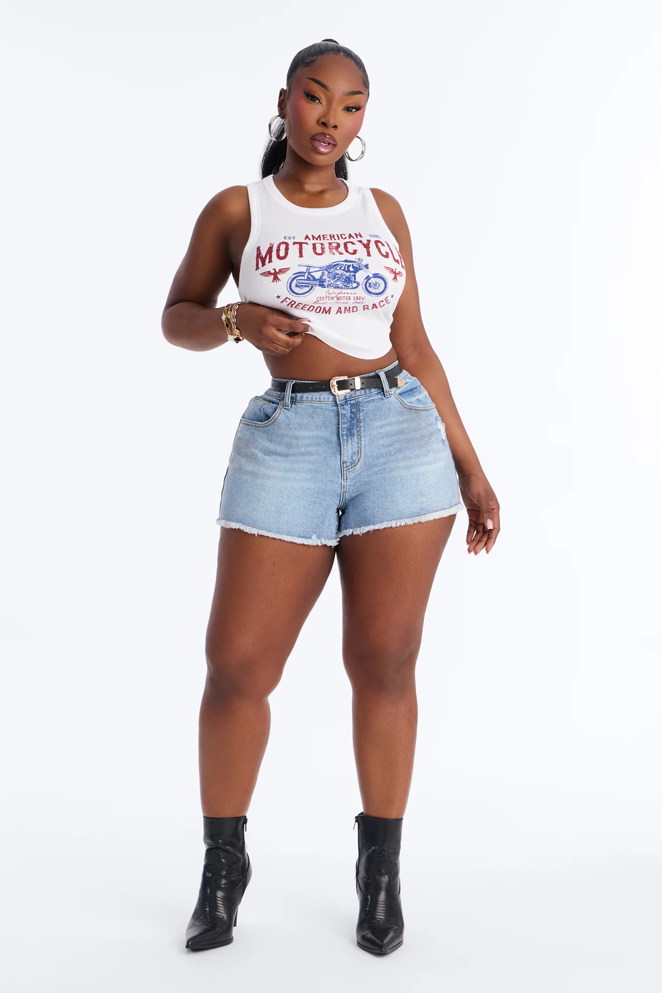 American Moto Ribbed Cropped Tank Top - White - Image 6
