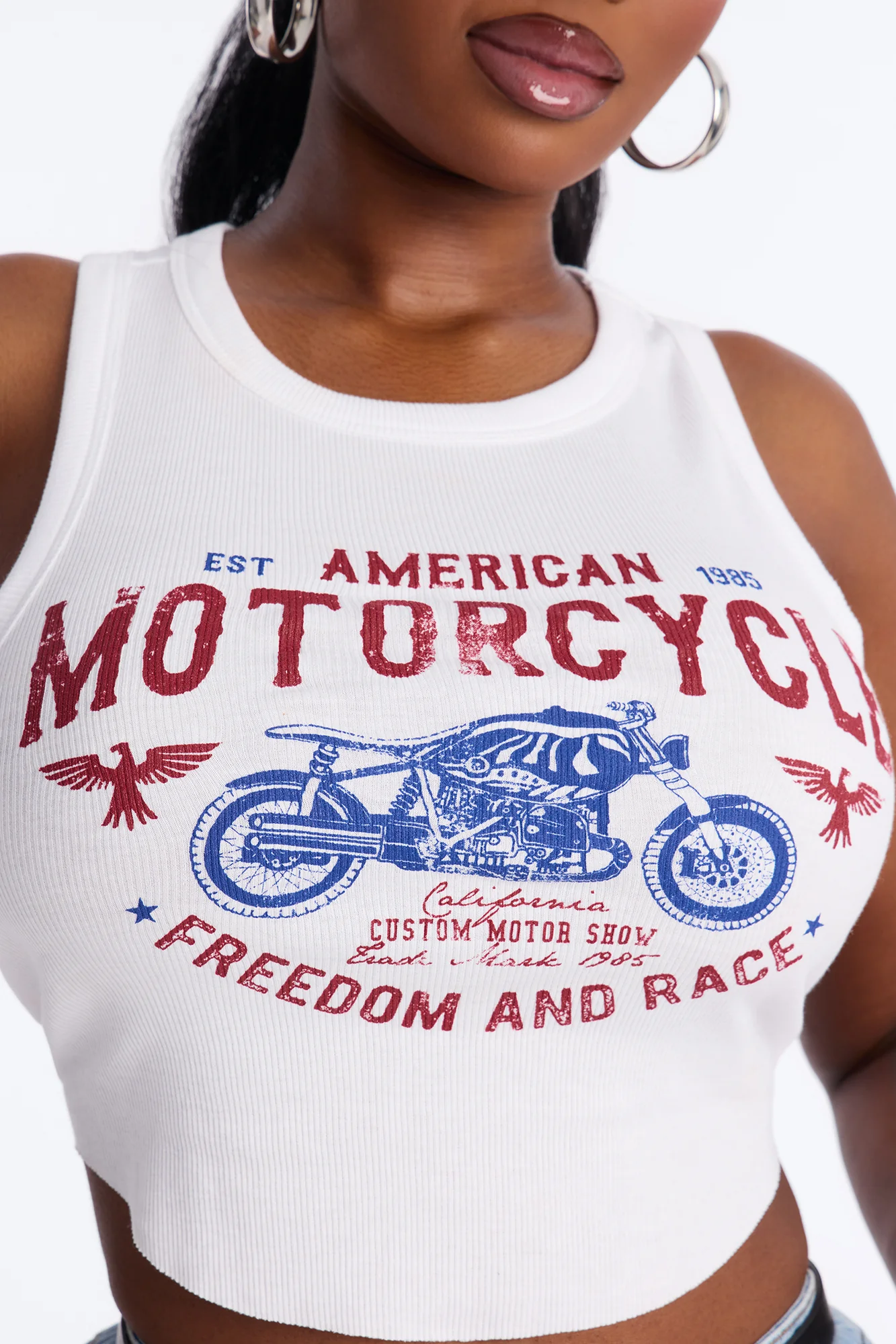 American Moto Ribbed Cropped Tank Top - White - Image 7