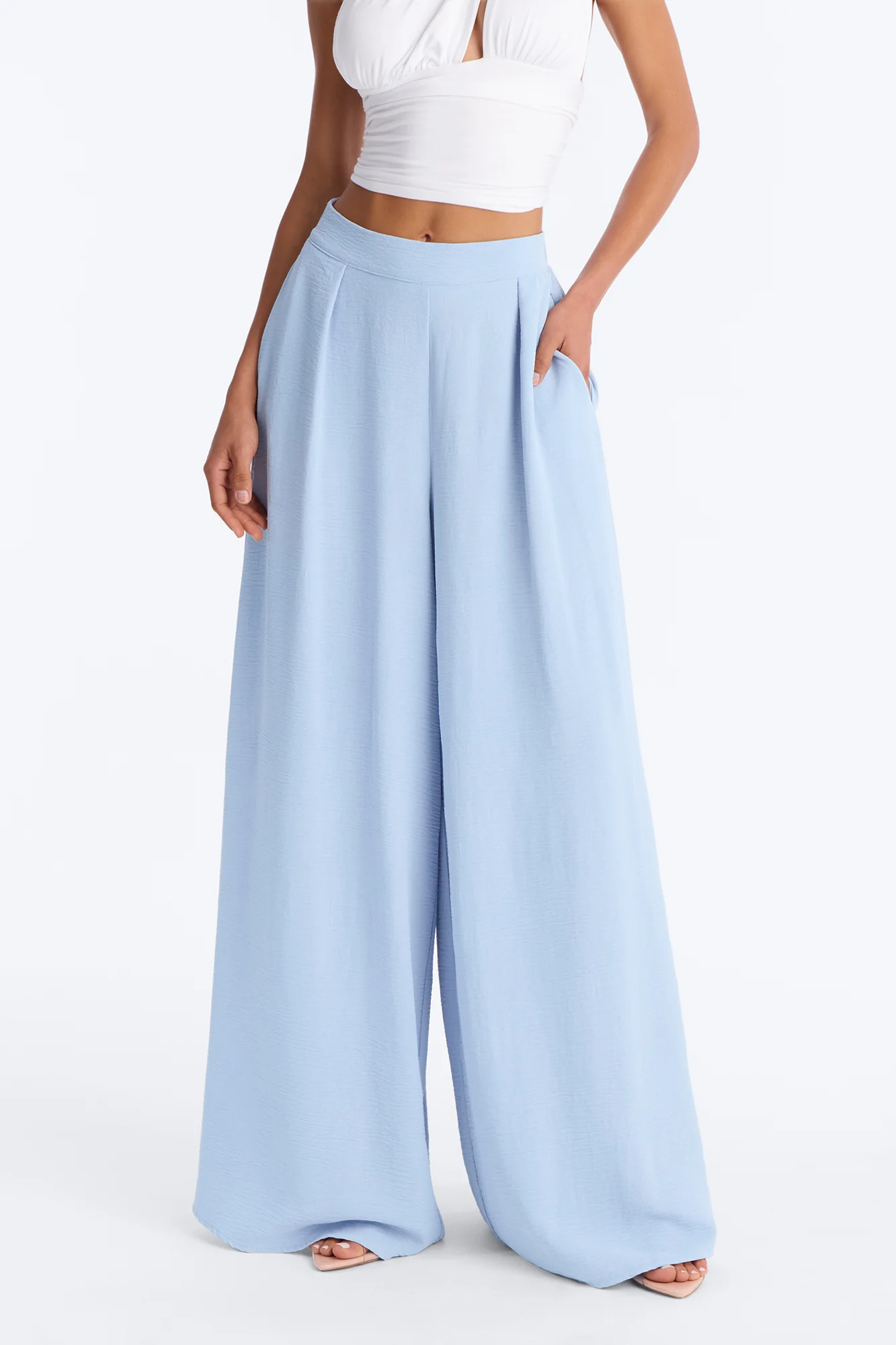 Amiah High Rise Wide Leg Flowy Pant 33″ - Light Blue - Image 2