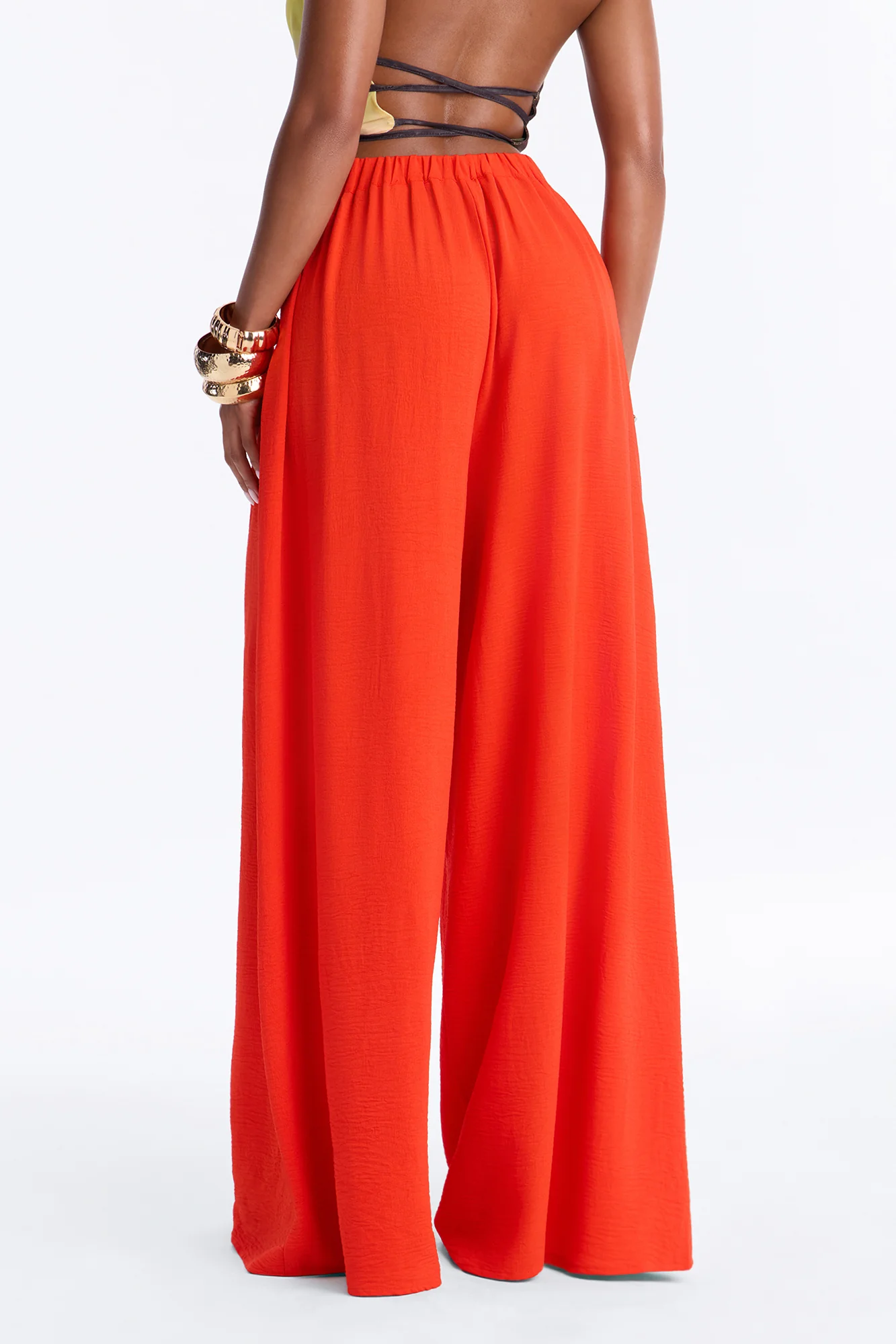 Amiah High Rise Wide Leg Flowy Pant 33″ - Tomato Red - Image 3