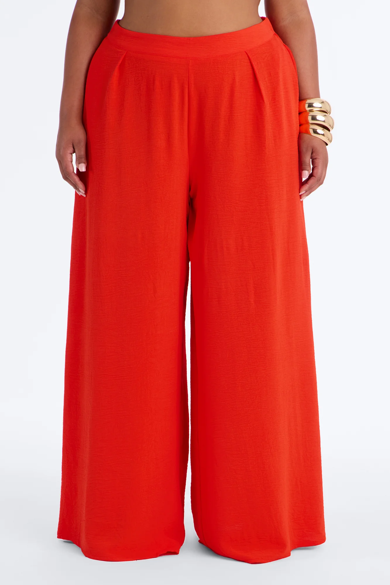 Amiah High Rise Wide Leg Flowy Pant 33″ - Tomato Red - Image 5