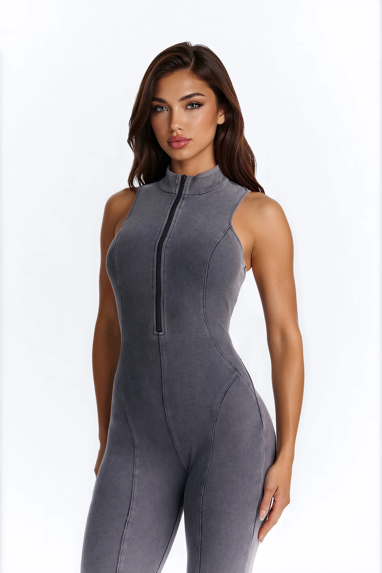 Amira Zip Front Jumpsuit - Grey - Image 2
