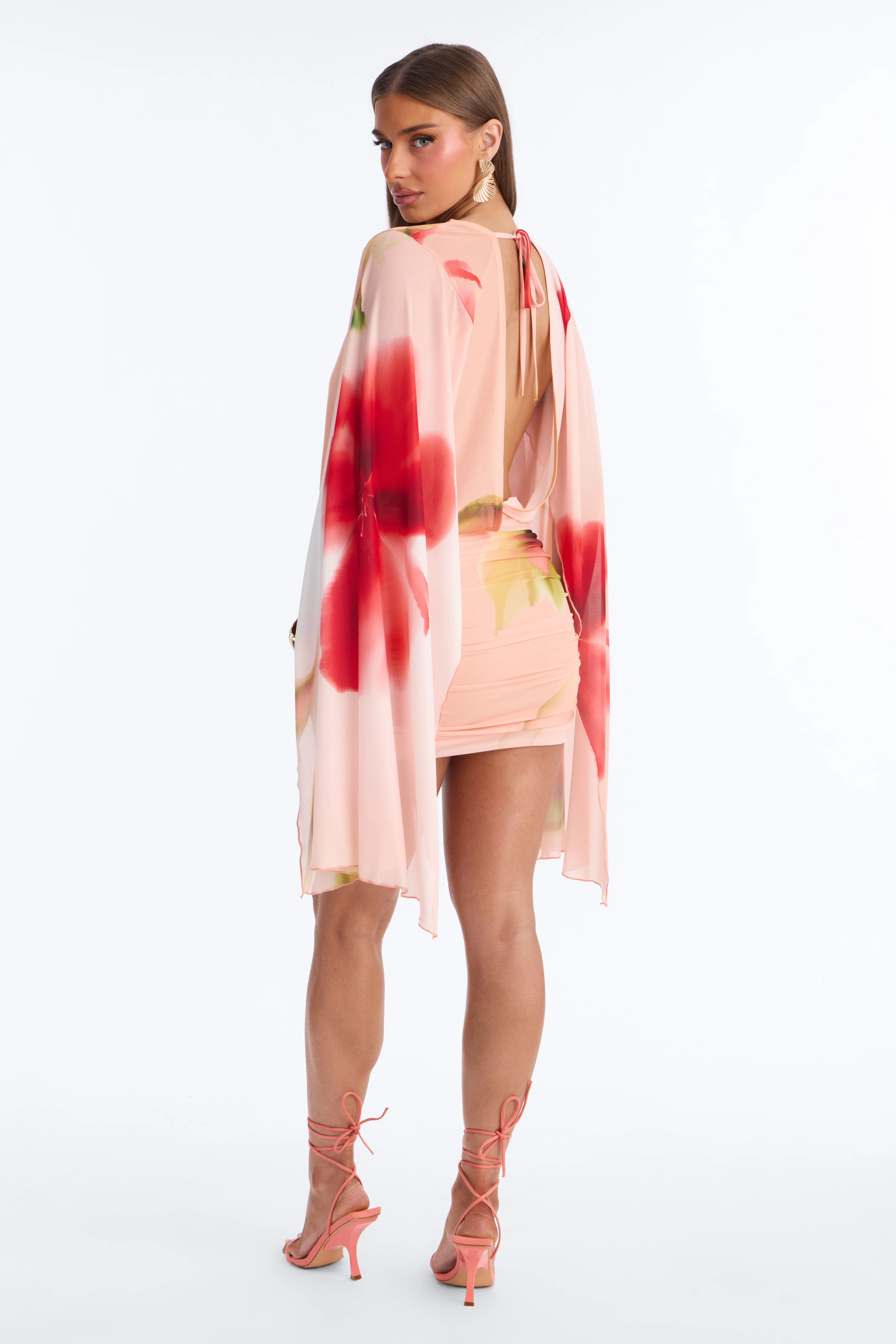 Amoura Long Sleeve Floral Mesh Mini Dress - Pink/combo - Image 2