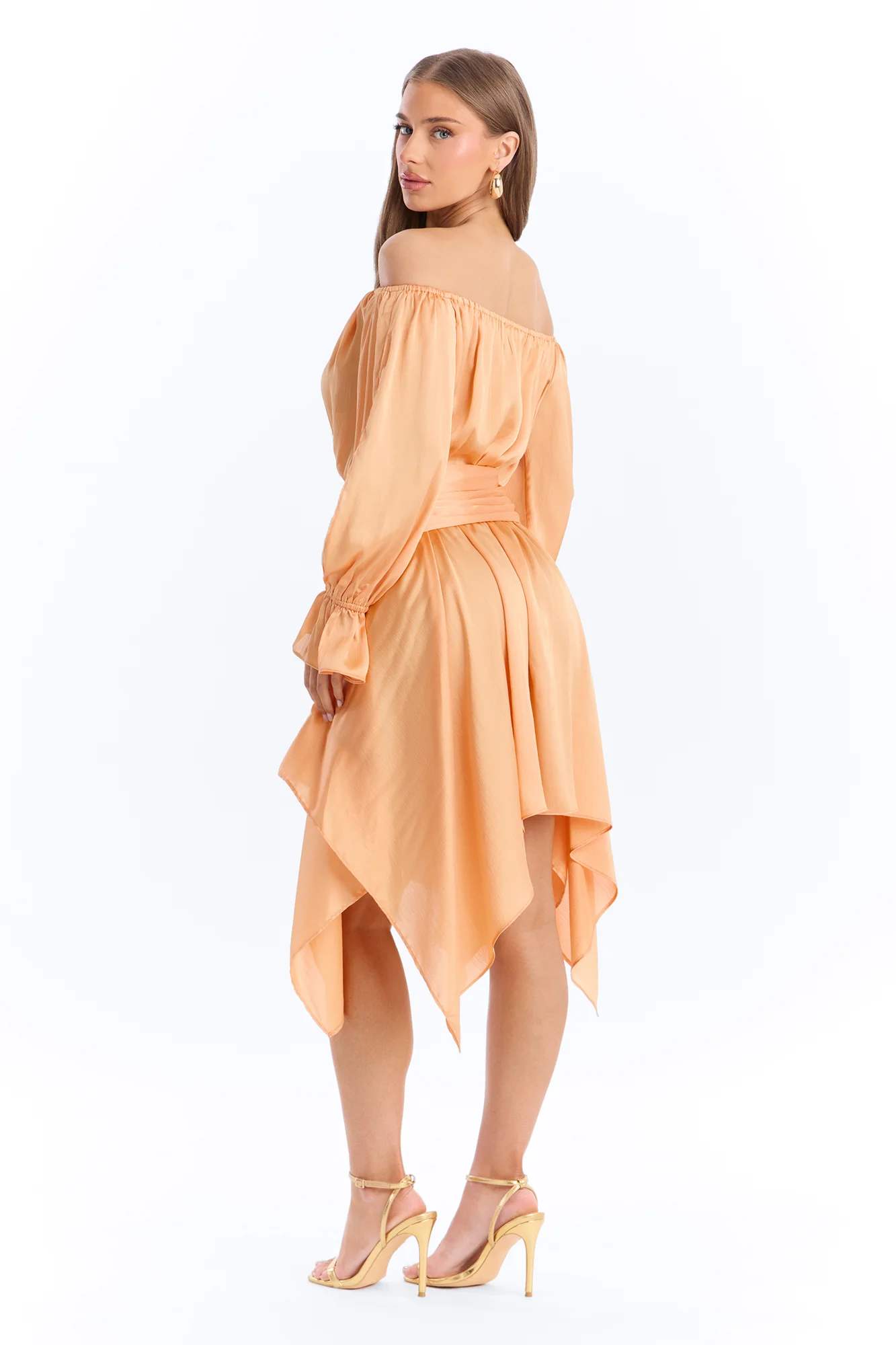 Amy Asymmetrical Metallic Mini Dress - Orange - Image 4
