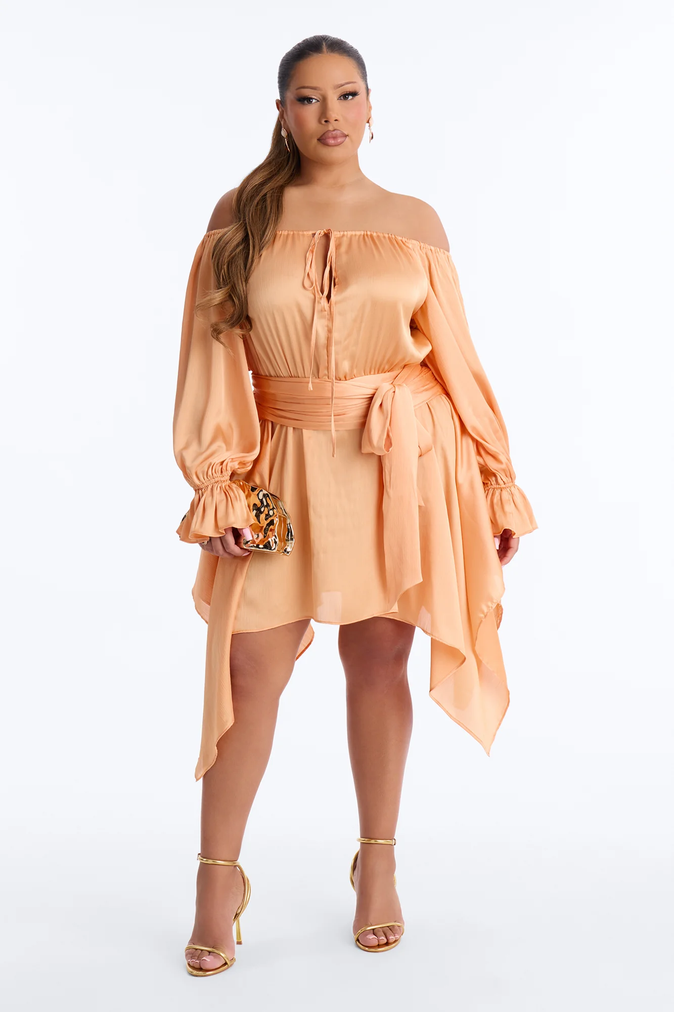Amy Asymmetrical Metallic Mini Dress - Orange - Image 5
