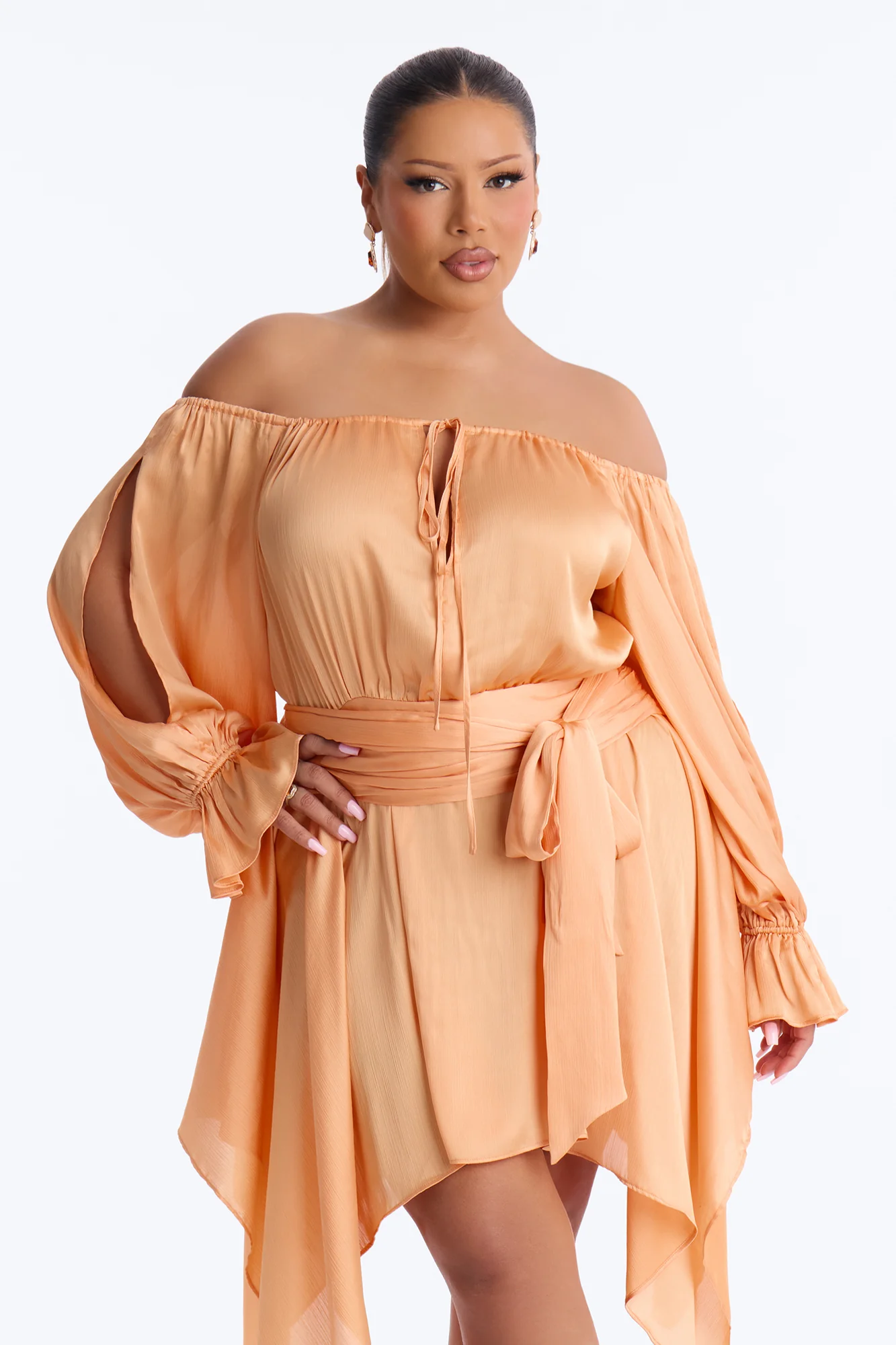 Amy Asymmetrical Metallic Mini Dress - Orange - Image 6