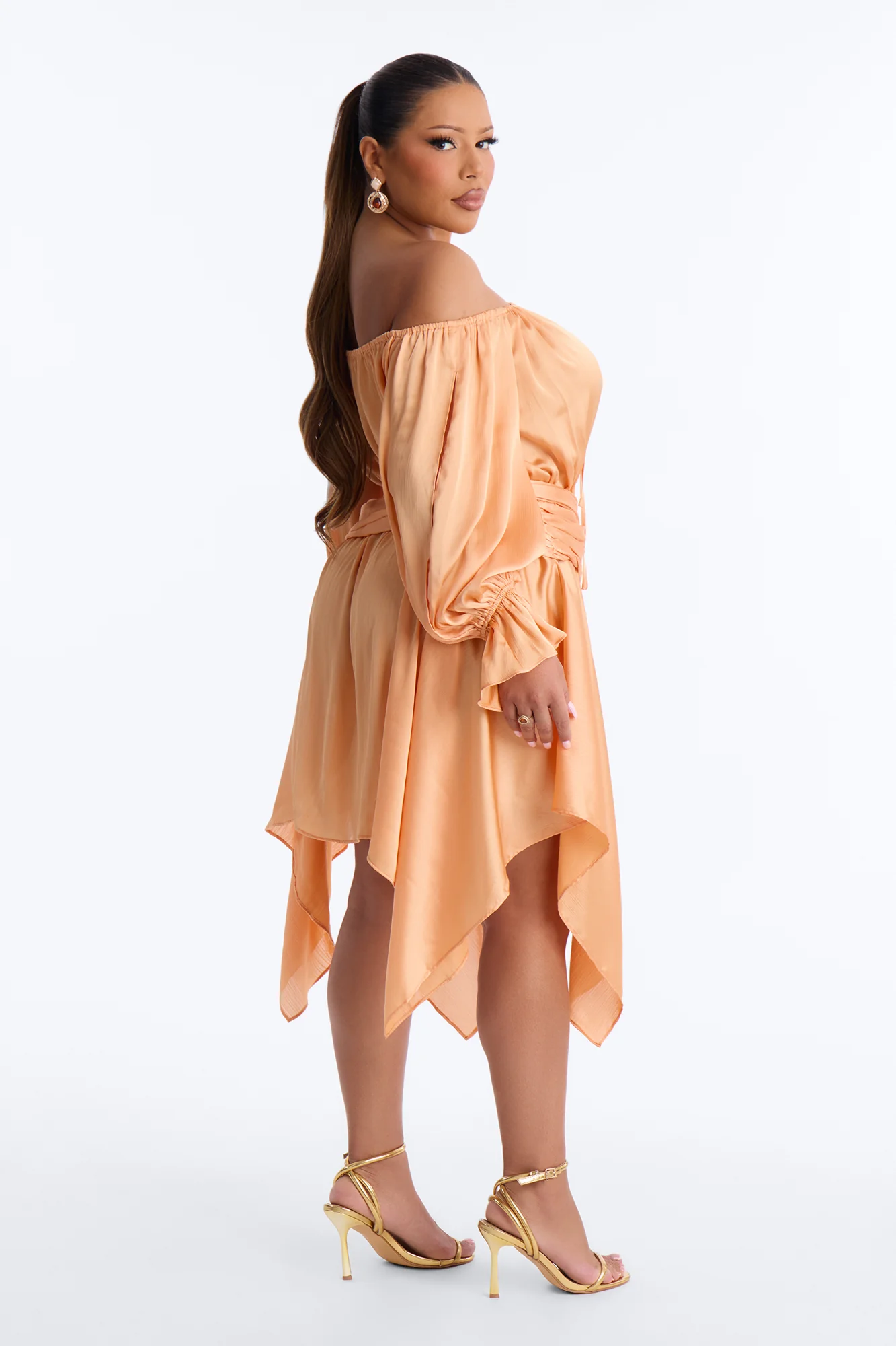 Amy Asymmetrical Metallic Mini Dress - Orange - Image 8