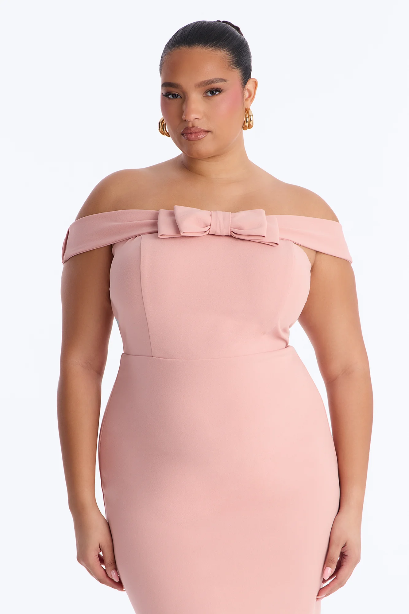Anabella Off Shoulder Bow Midi Dress - Pink - Image 6