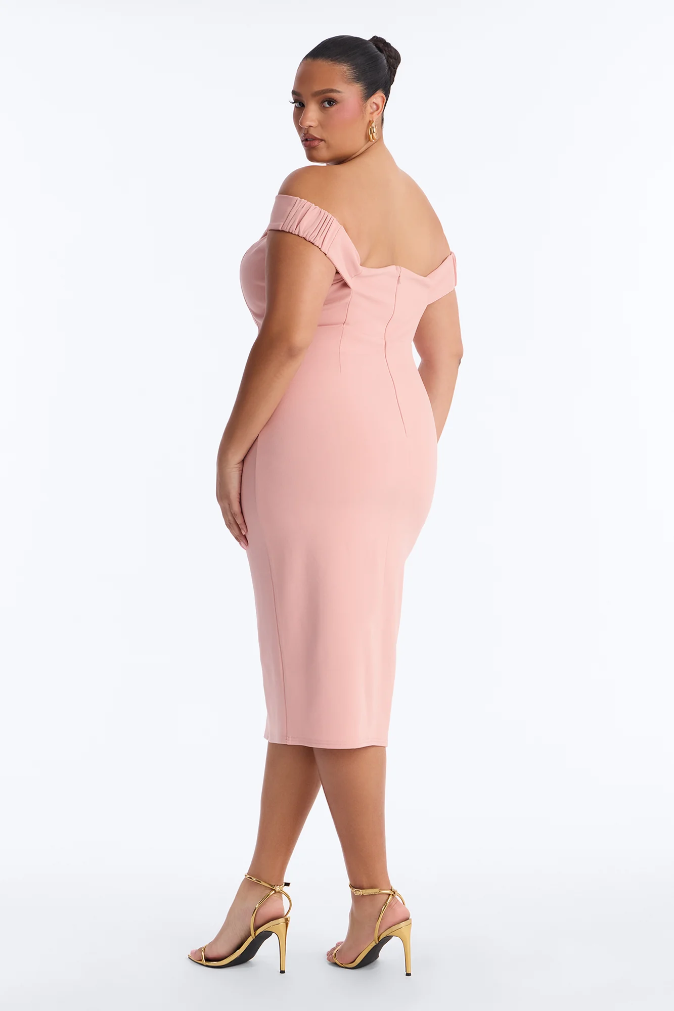 Anabella Off Shoulder Bow Midi Dress - Pink - Image 8