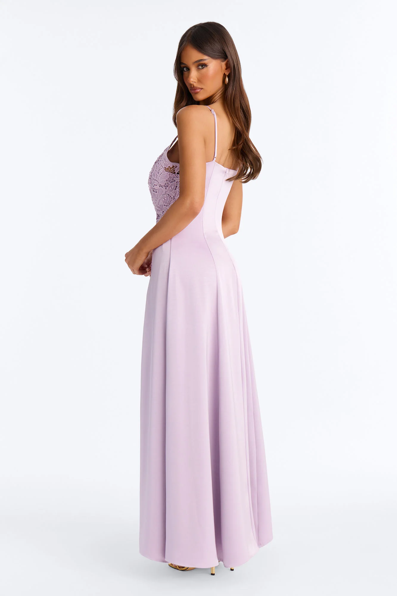 Analeigh Lace Satin Maxi Dress - Lavender - Image 4