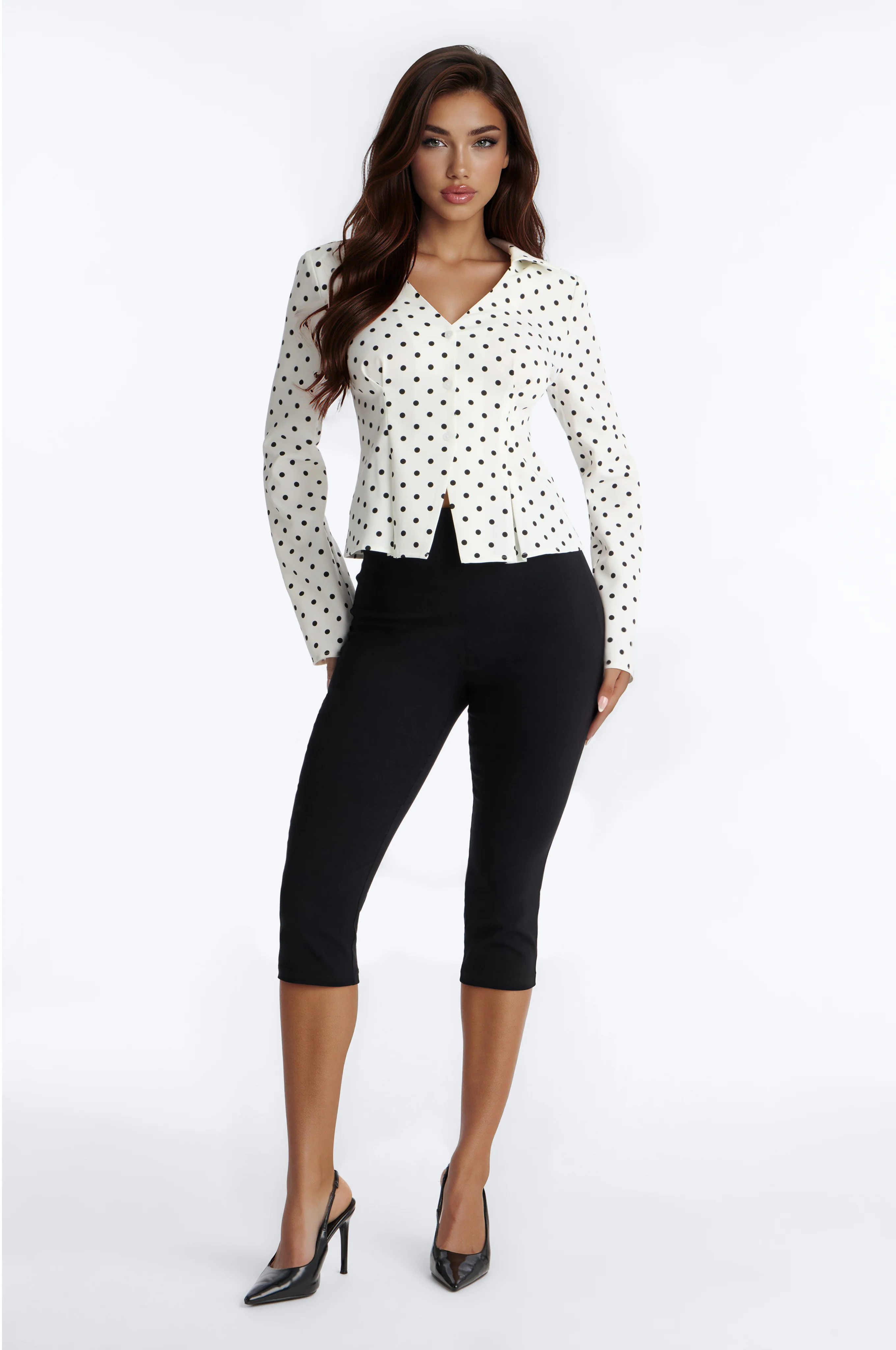Anaya Peplum Long Sleeve Dot Shirt - White/combo - Image 2