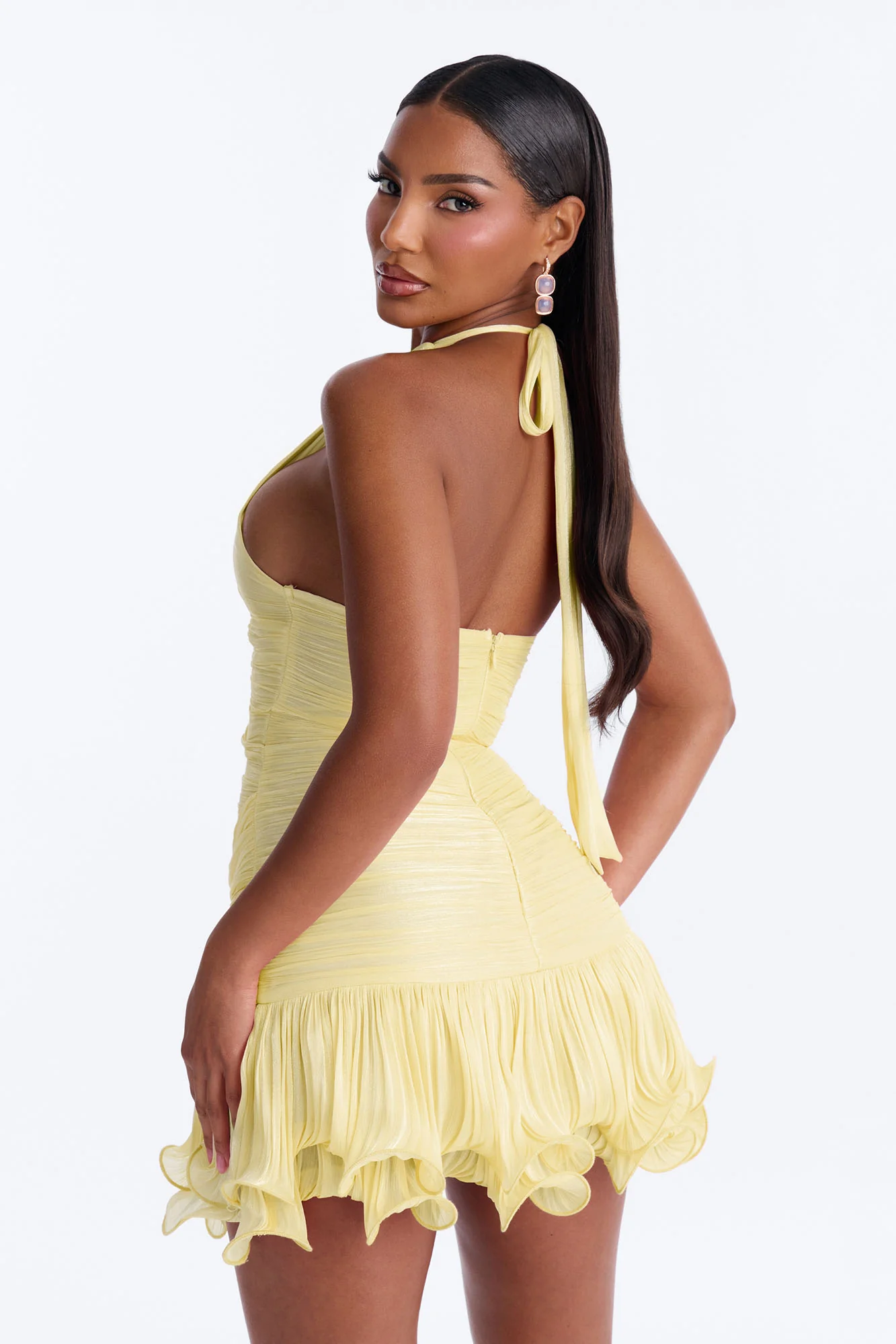 Angel Energy Halter Organza Mini Dress - ButterYellow - Image 4