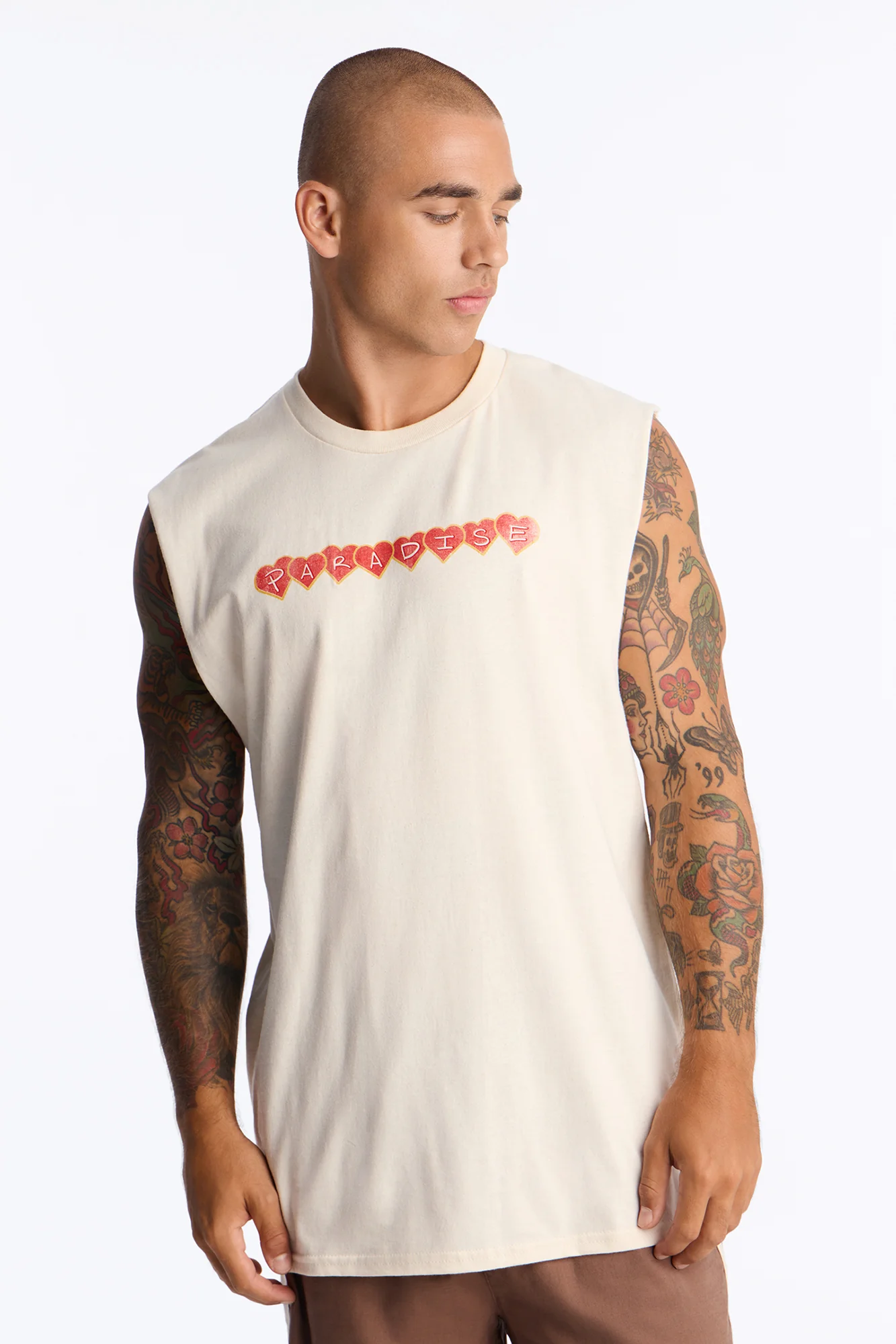 Angel Paradise Oversized Muscle Tee - Cream