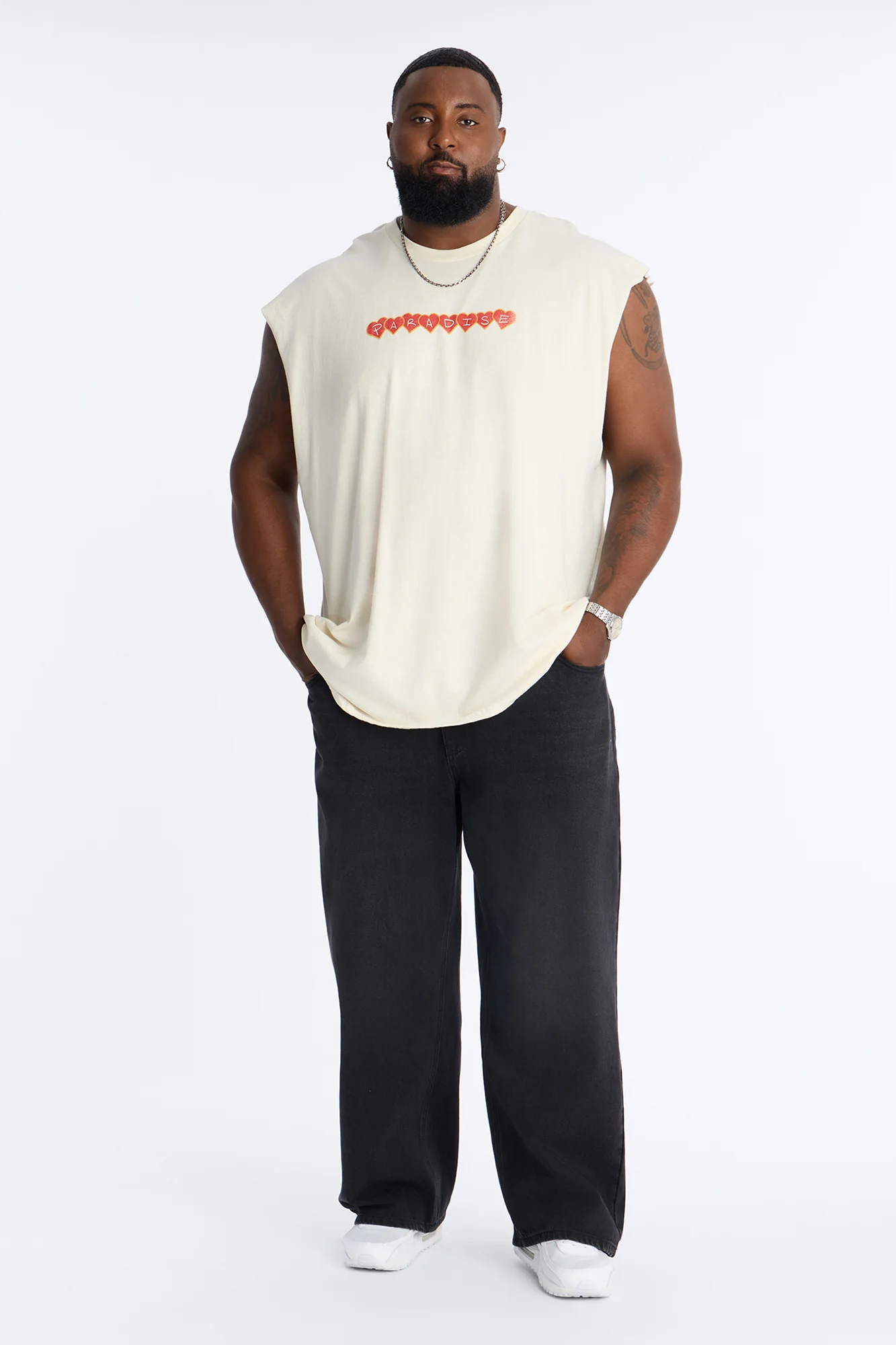 Angel Paradise Oversized Muscle Tee - Cream - Image 6