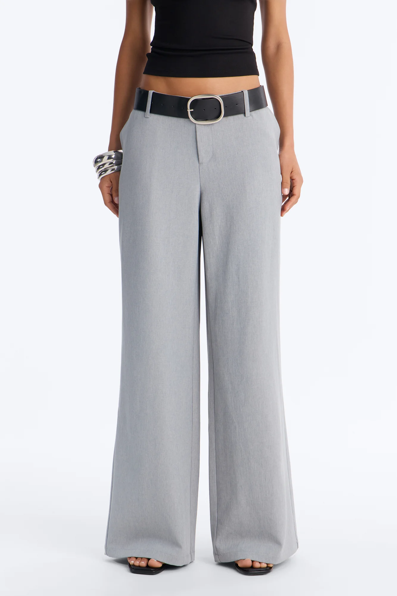 Angelina Low Rise Belted Straight Leg Trouser - Grey - Image 2