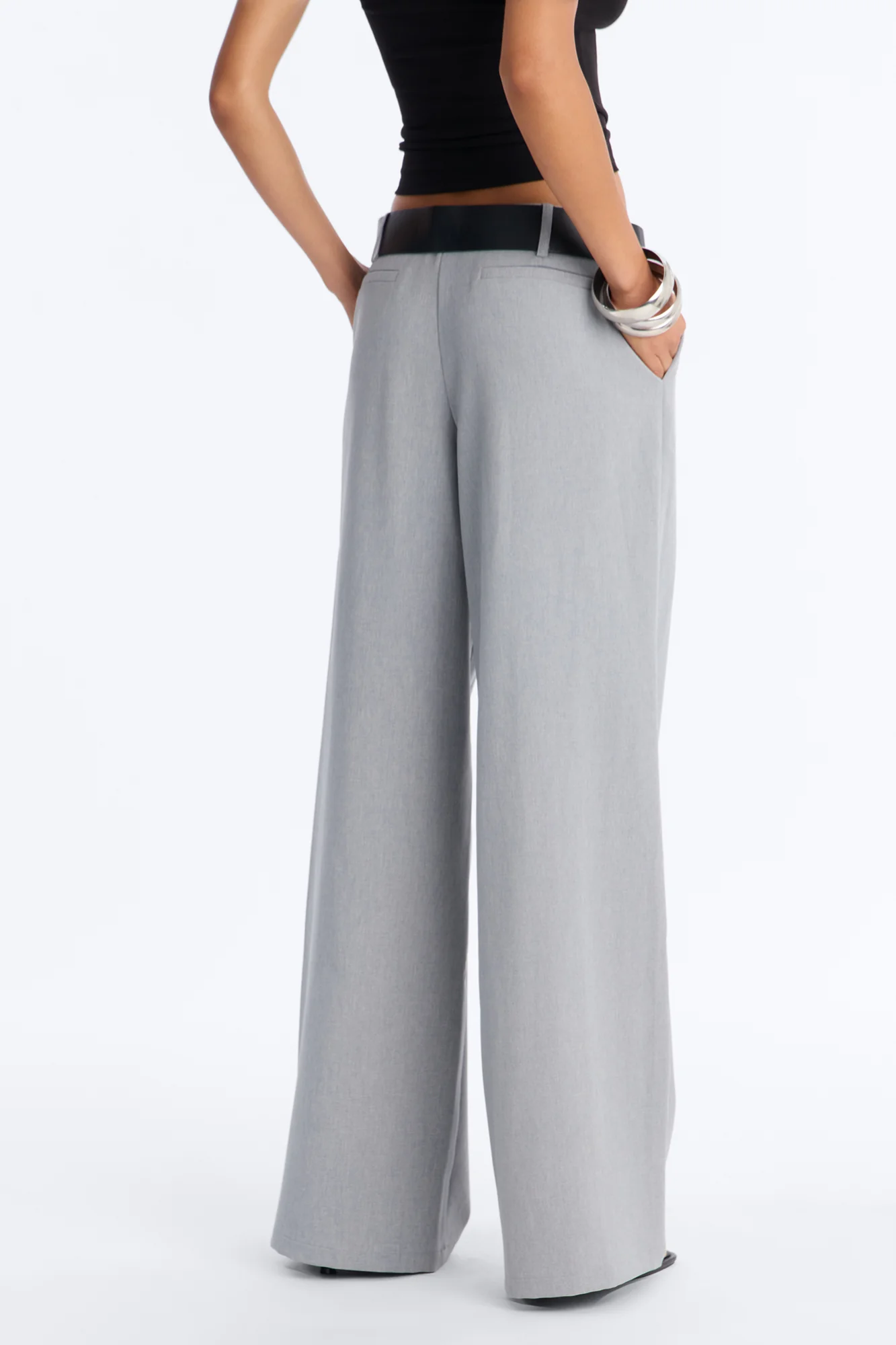 Angelina Low Rise Belted Straight Leg Trouser - Grey - Image 4