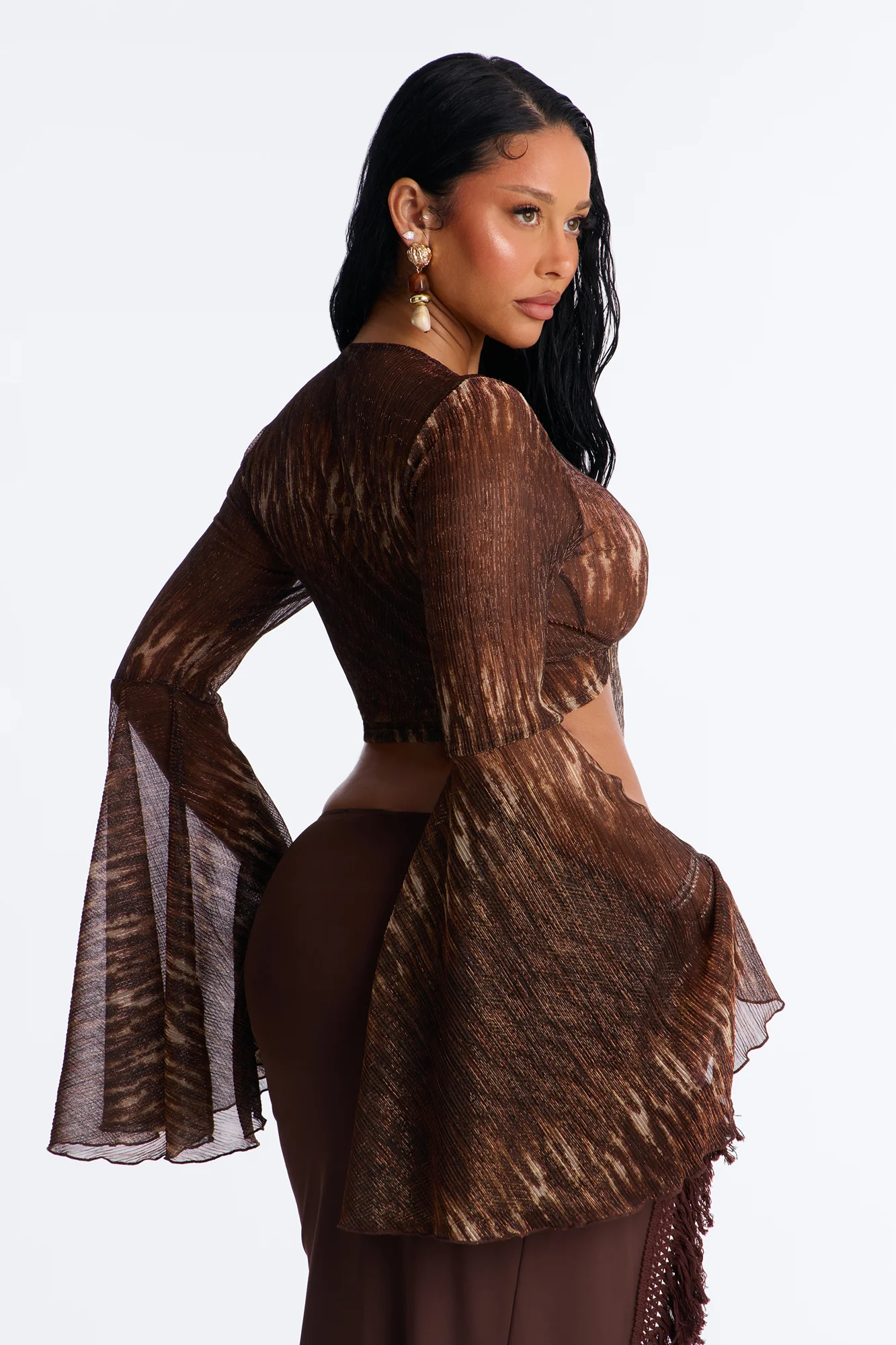 Anitta Animal Metallic Knit Tie Front Top - Chocolate/Combo - Image 4