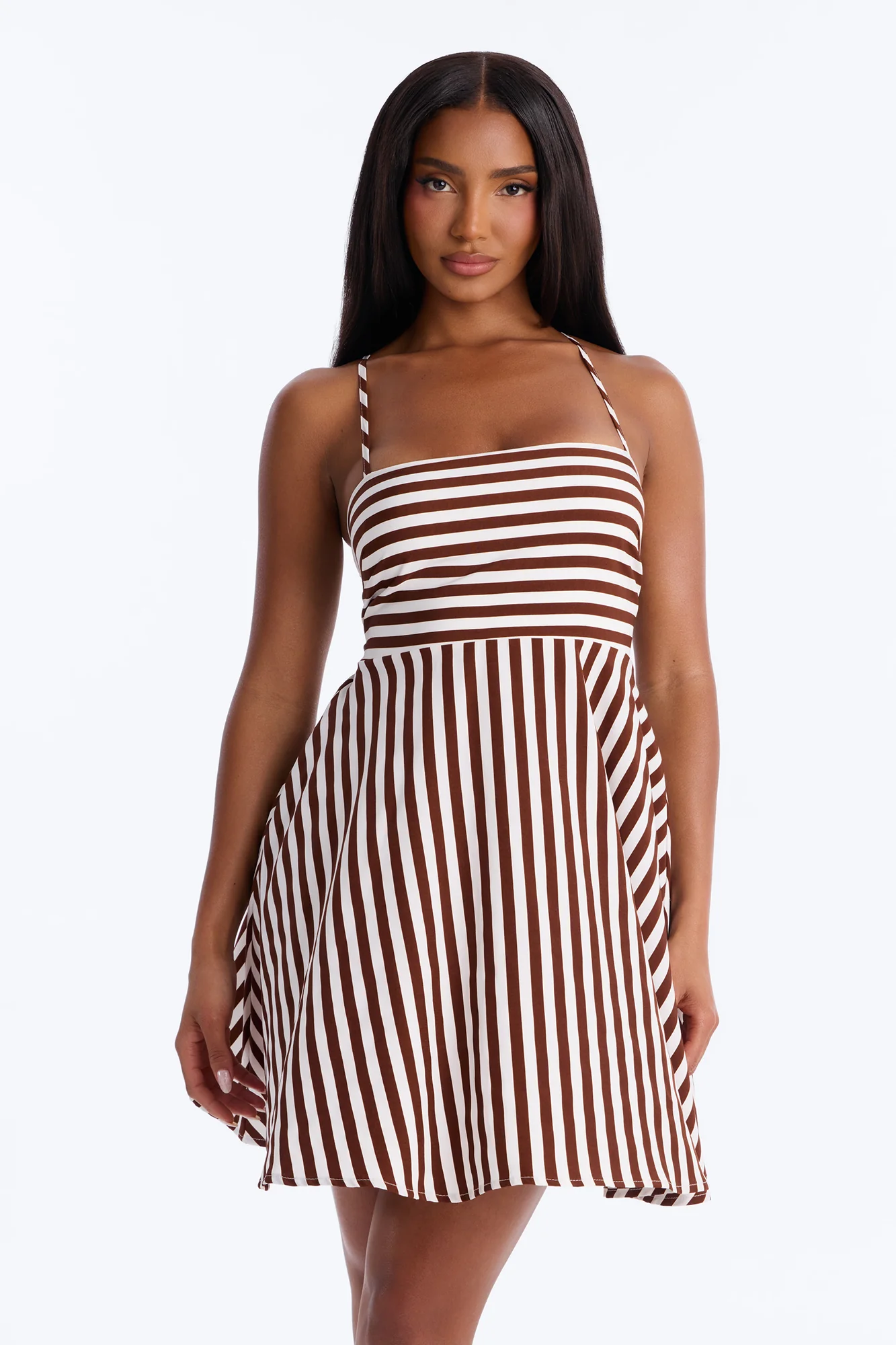 Anne Striped Mini Dress - Brown Combo