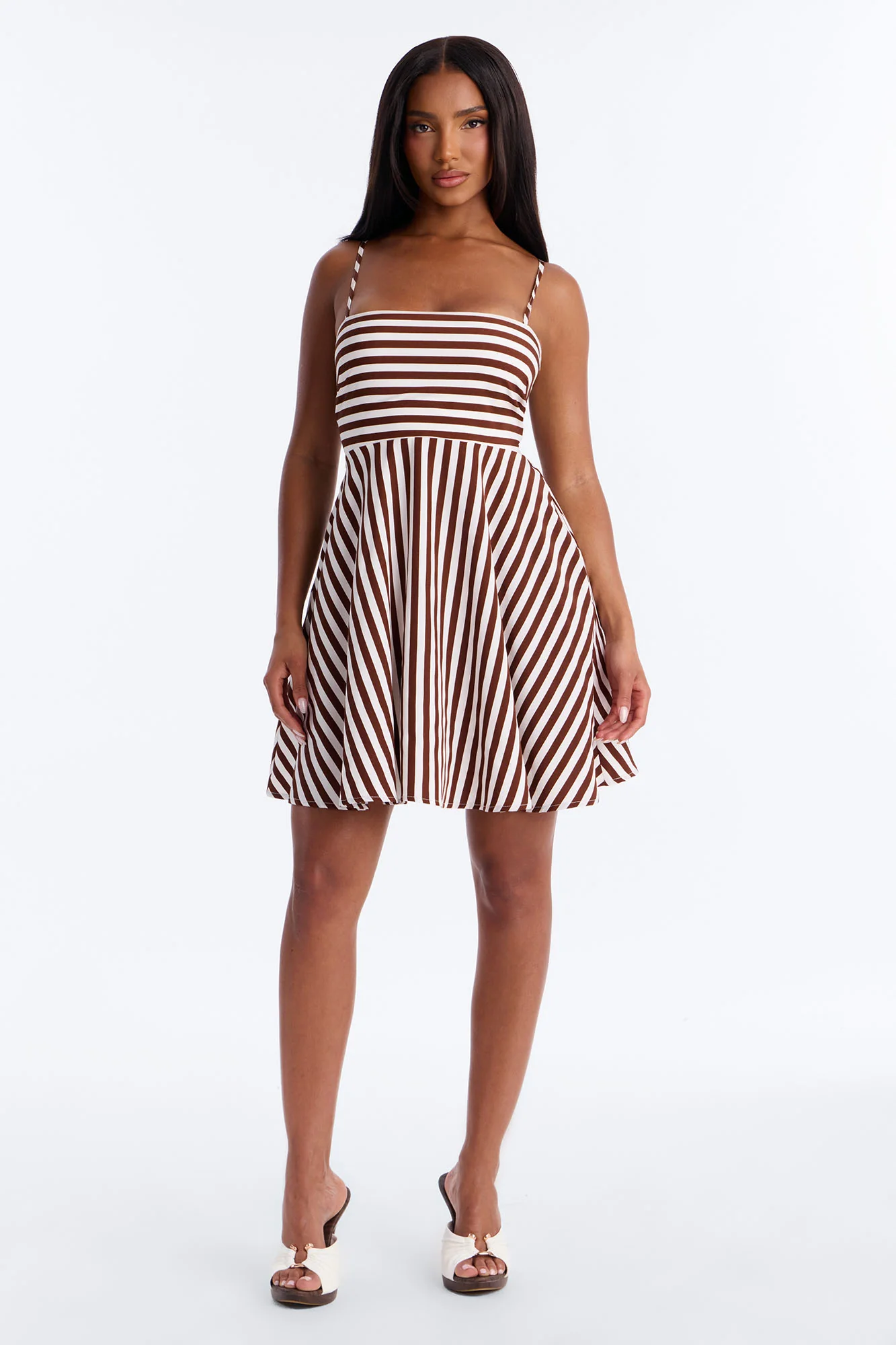 Anne Striped Mini Dress - Brown Combo - Image 2