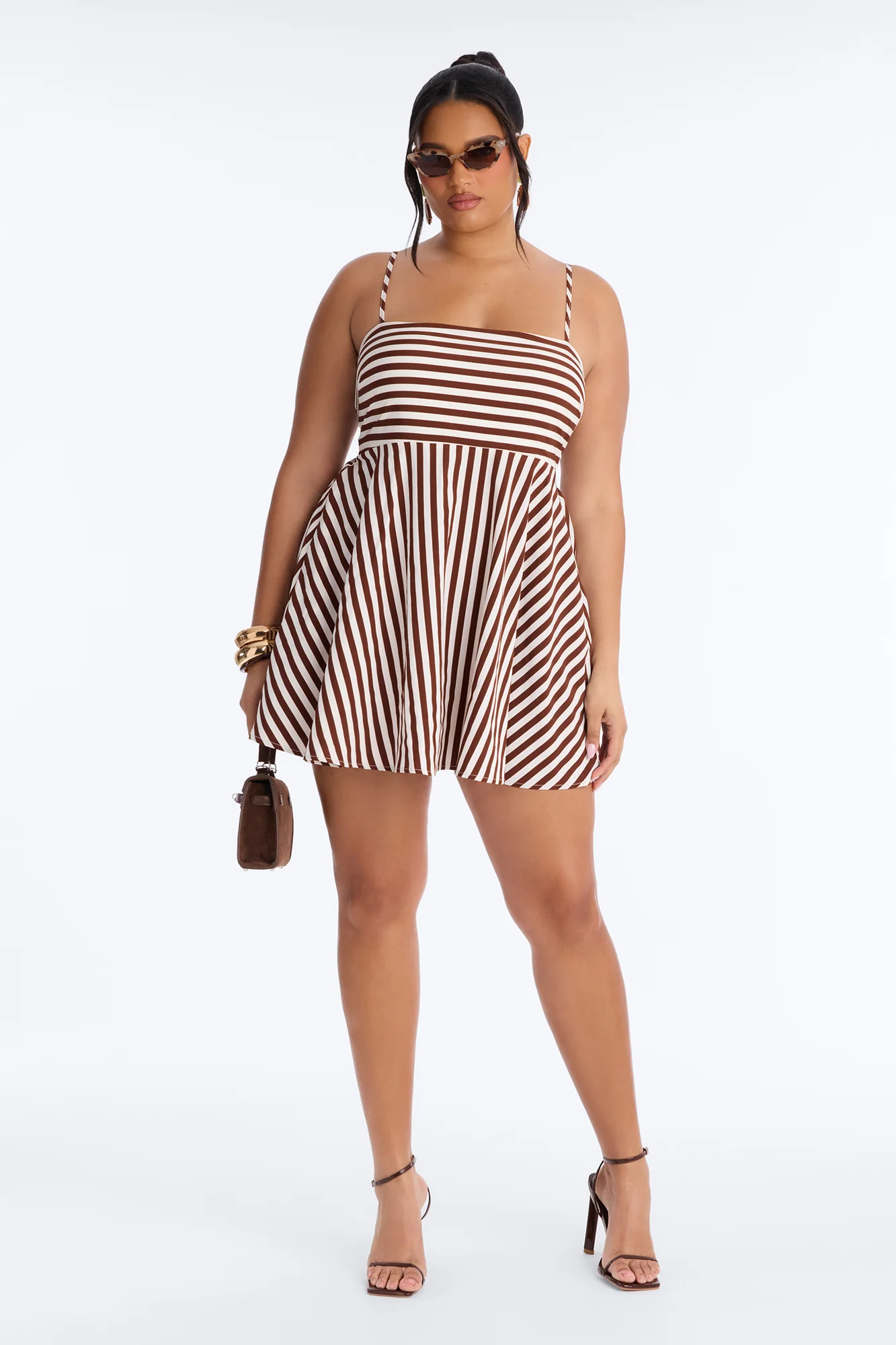 Anne Striped Mini Dress - Brown Combo - Image 5