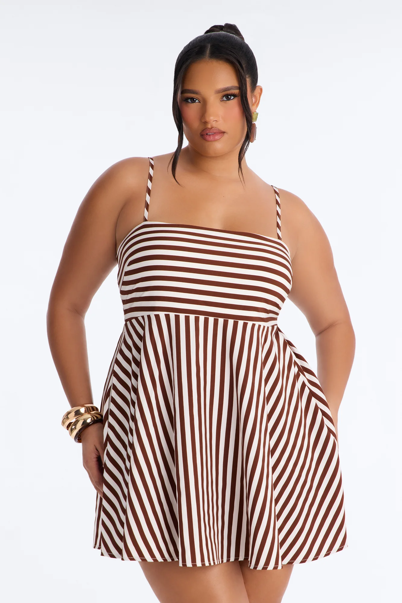 Anne Striped Mini Dress - Brown Combo - Image 6