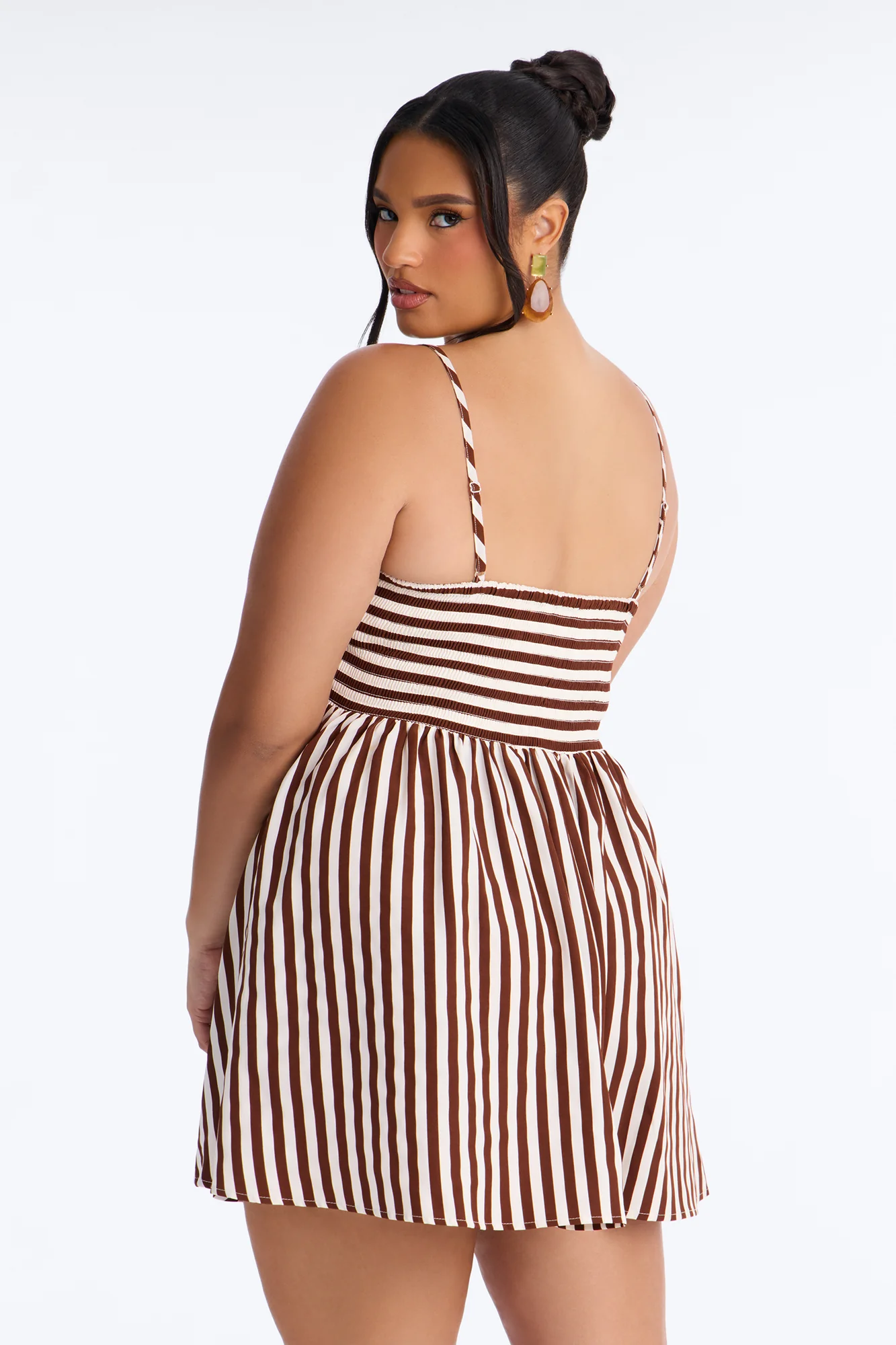 Anne Striped Mini Dress - Brown Combo - Image 8