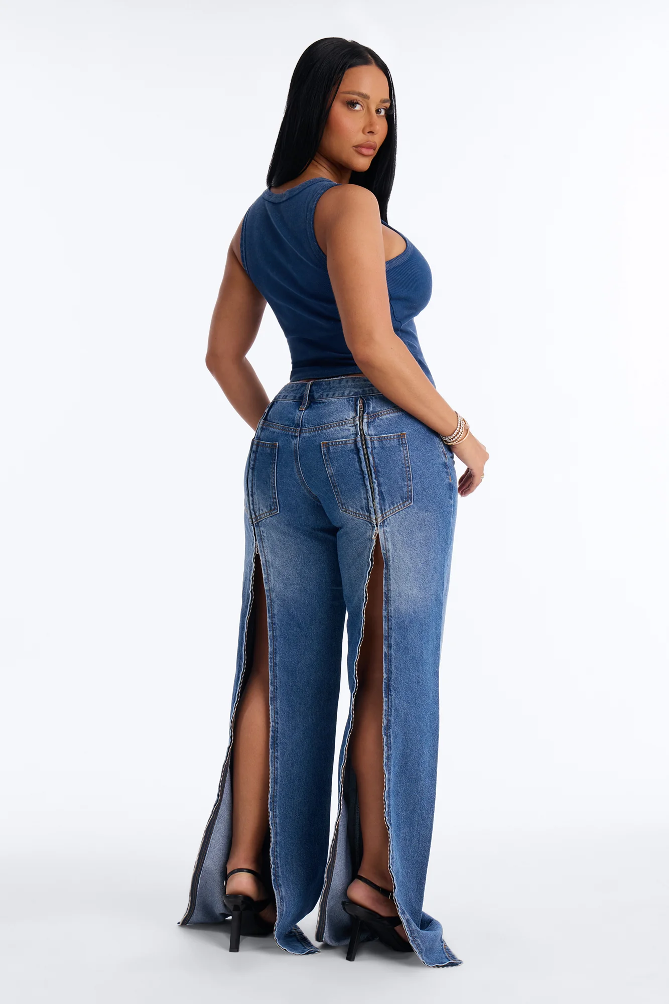 Annie Acid Washed Ribbed Crew Neck Tank Top - Navy - Image 4