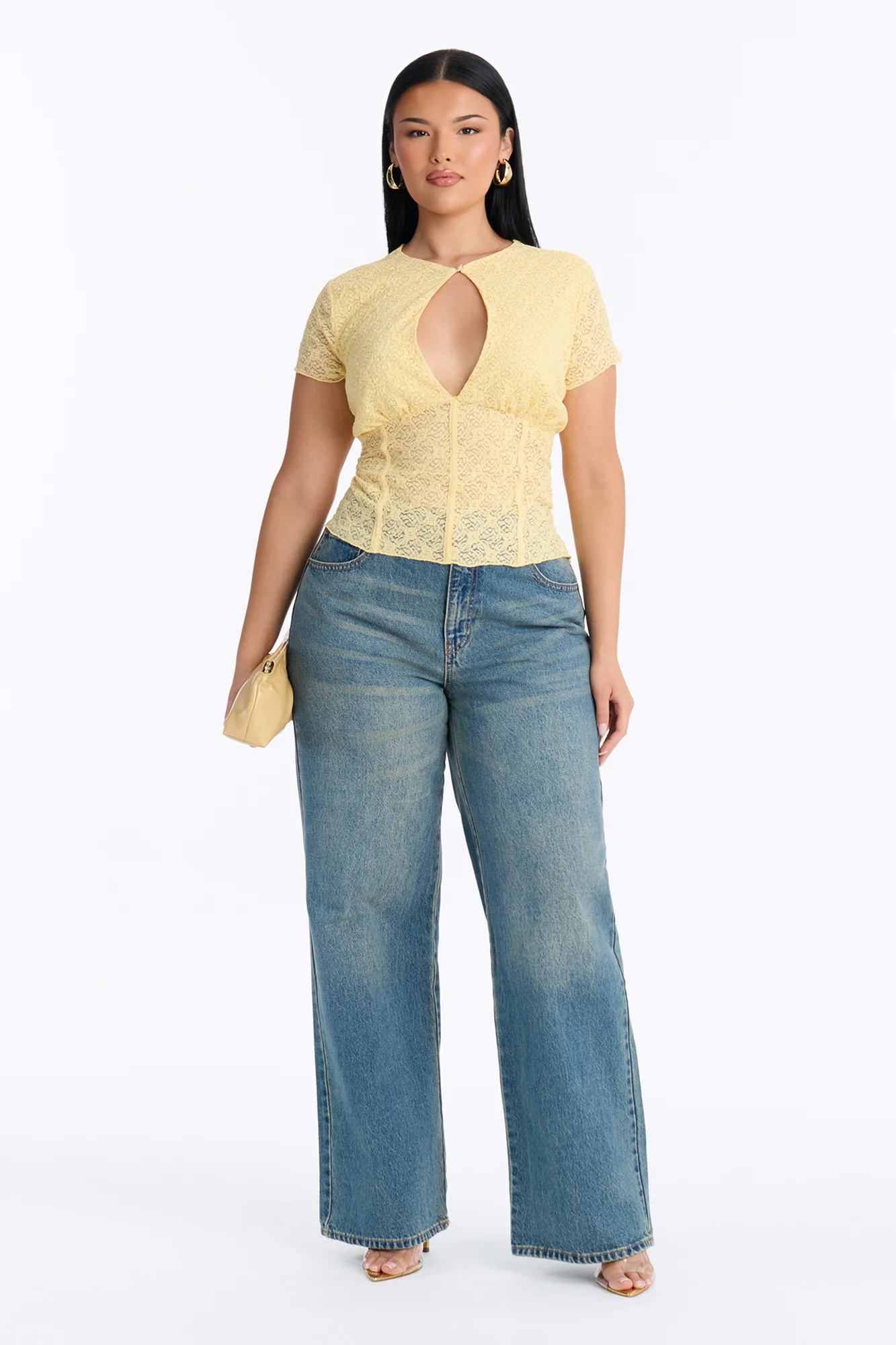 Annie Cut Out Lace Short Sleeve Top - Butter Yellow - Image 5