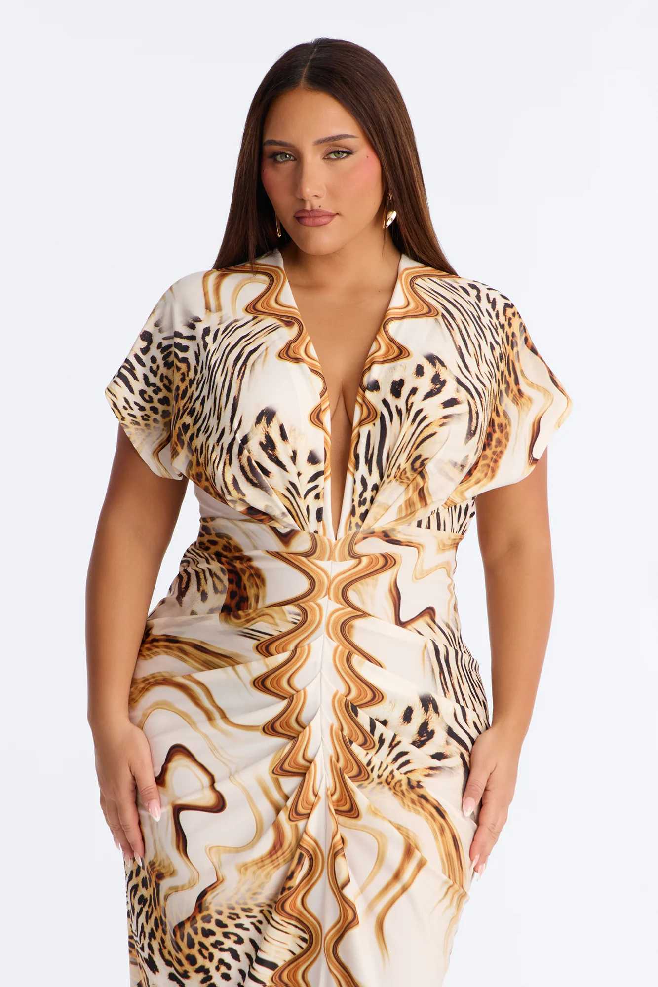 Annika Ruched Animal Print Midi Dress - Brown/combo - Image 6