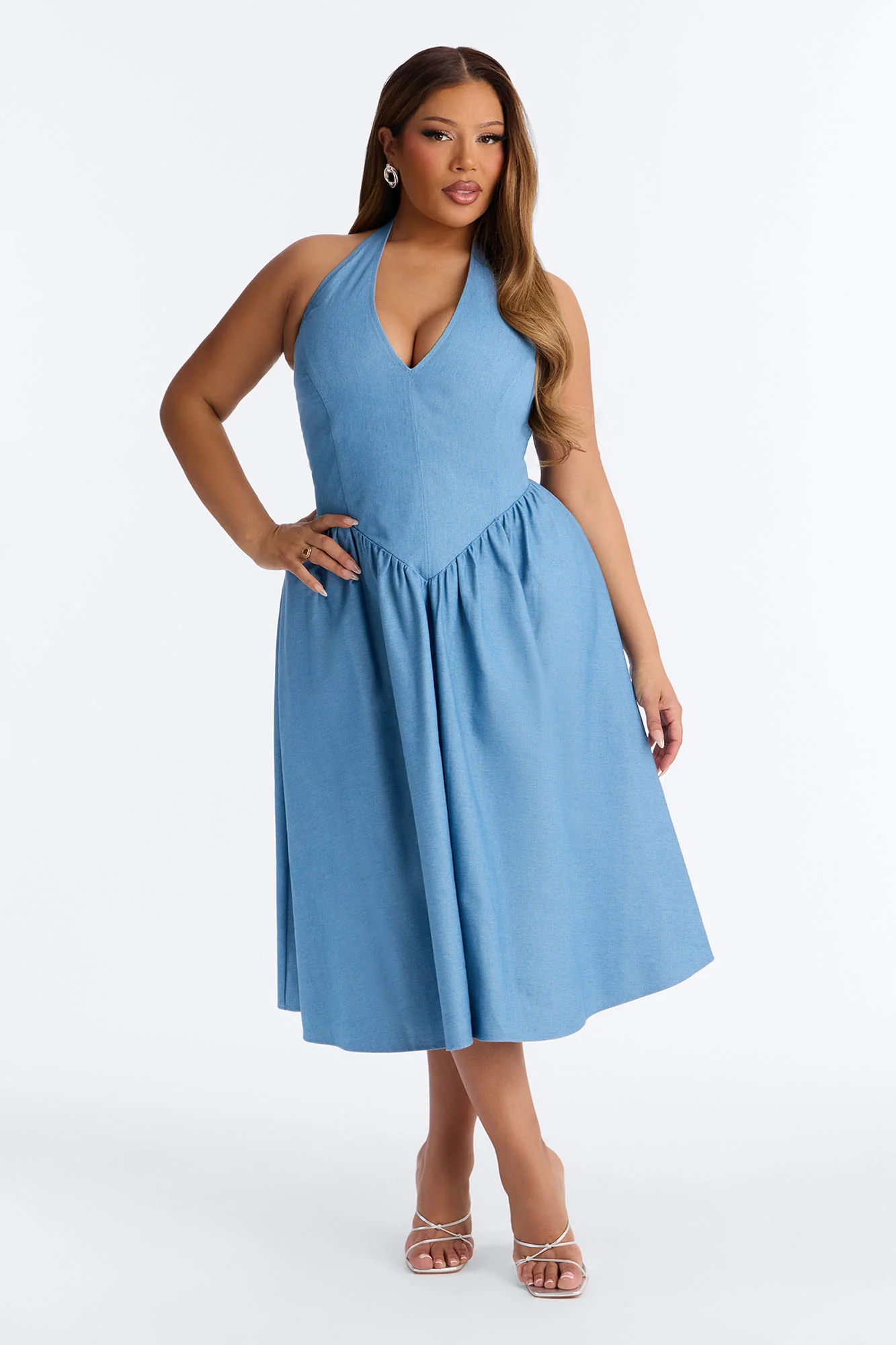Annora Halter Denim Midi Dress - Denim - Image 5