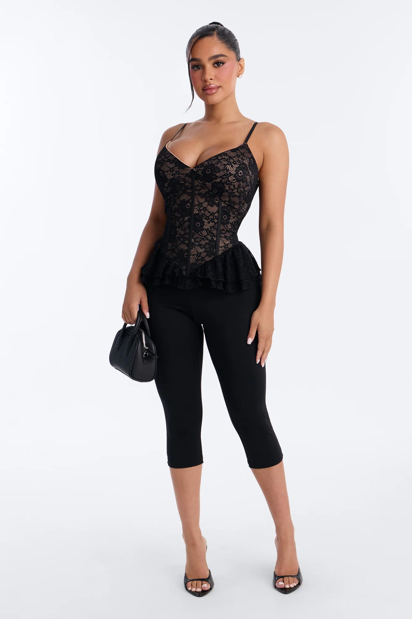 Another Romance Lace Ruffle Corset Top - Black - Image 3