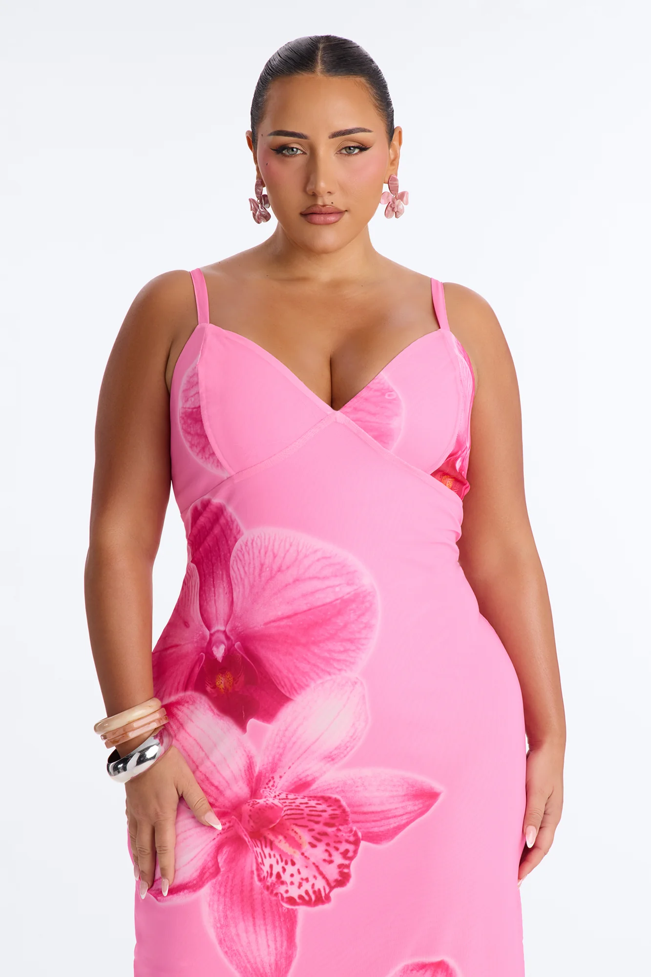 Ansley Floral Mesh Midi Dress - Pink - Image 6