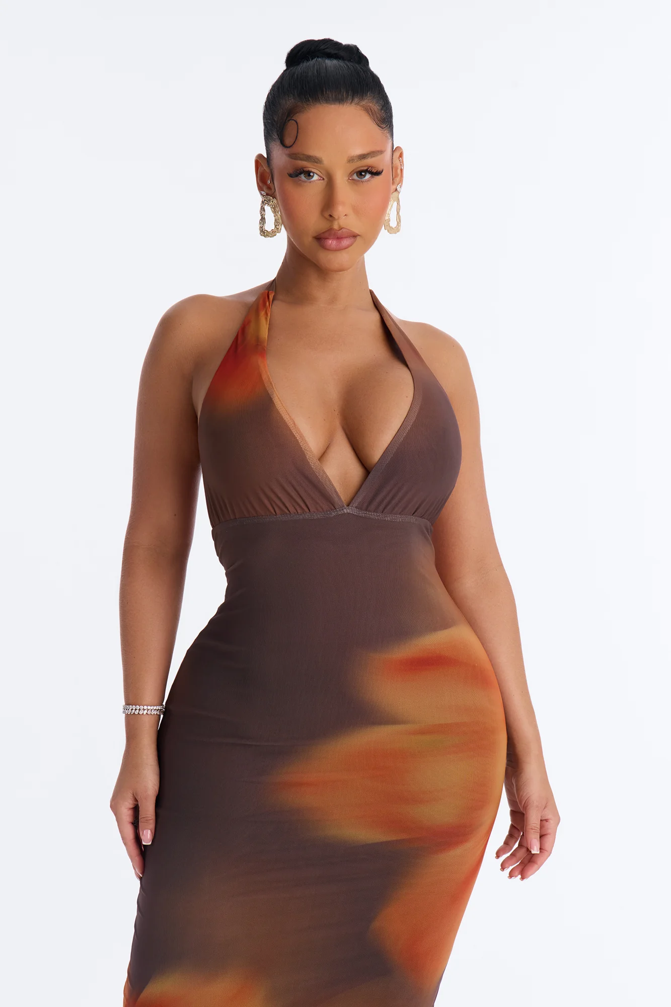 Antonia Floral Mesh Midi Dress - Brown/combo - Image 2