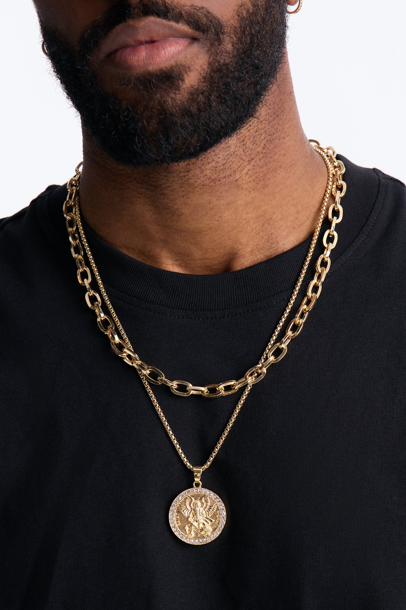Archangel Michael Link Chain Necklace Set - Gold