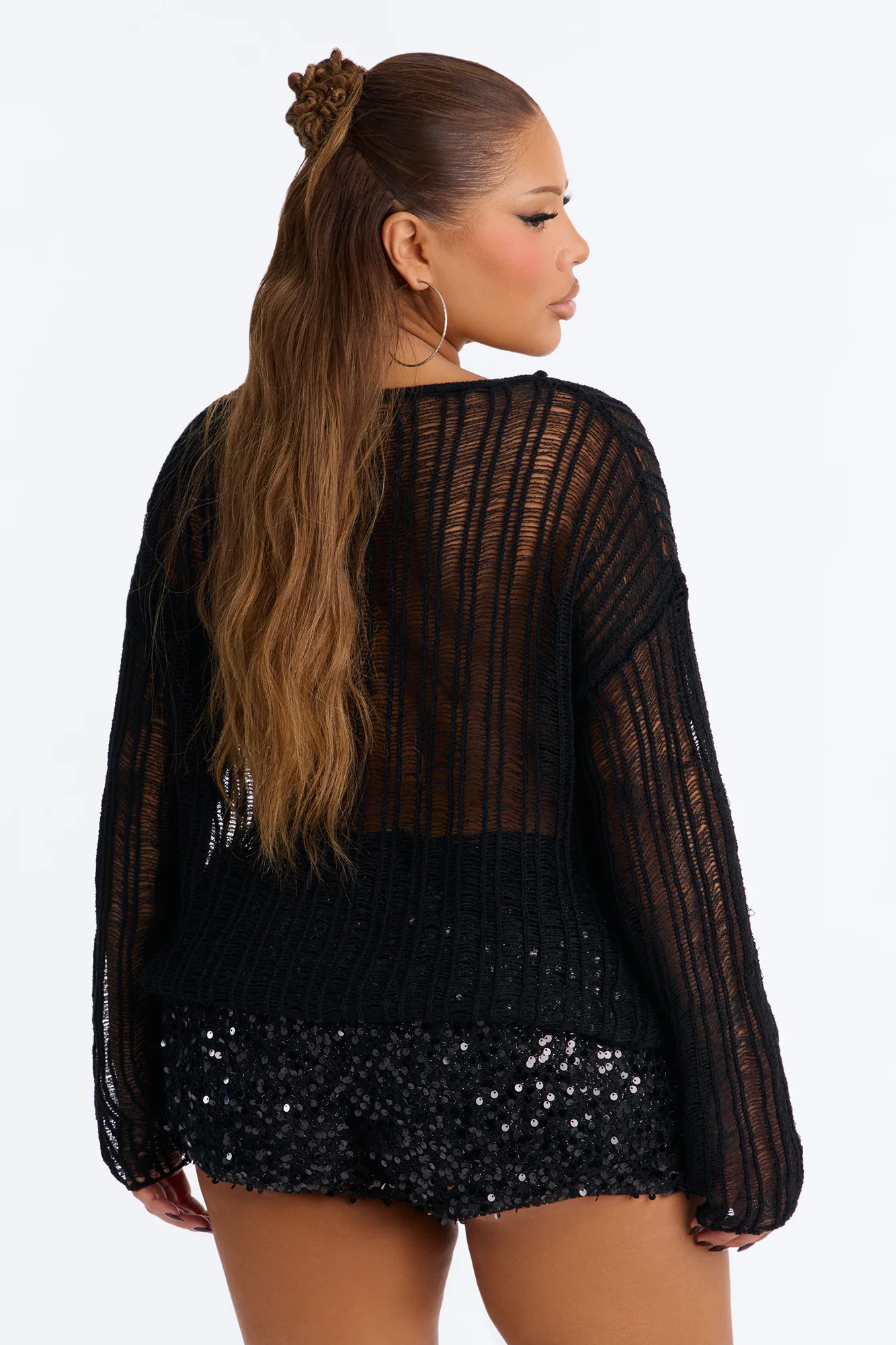 Arden Long Sleeve Distressed Sweater - Black - Image 4