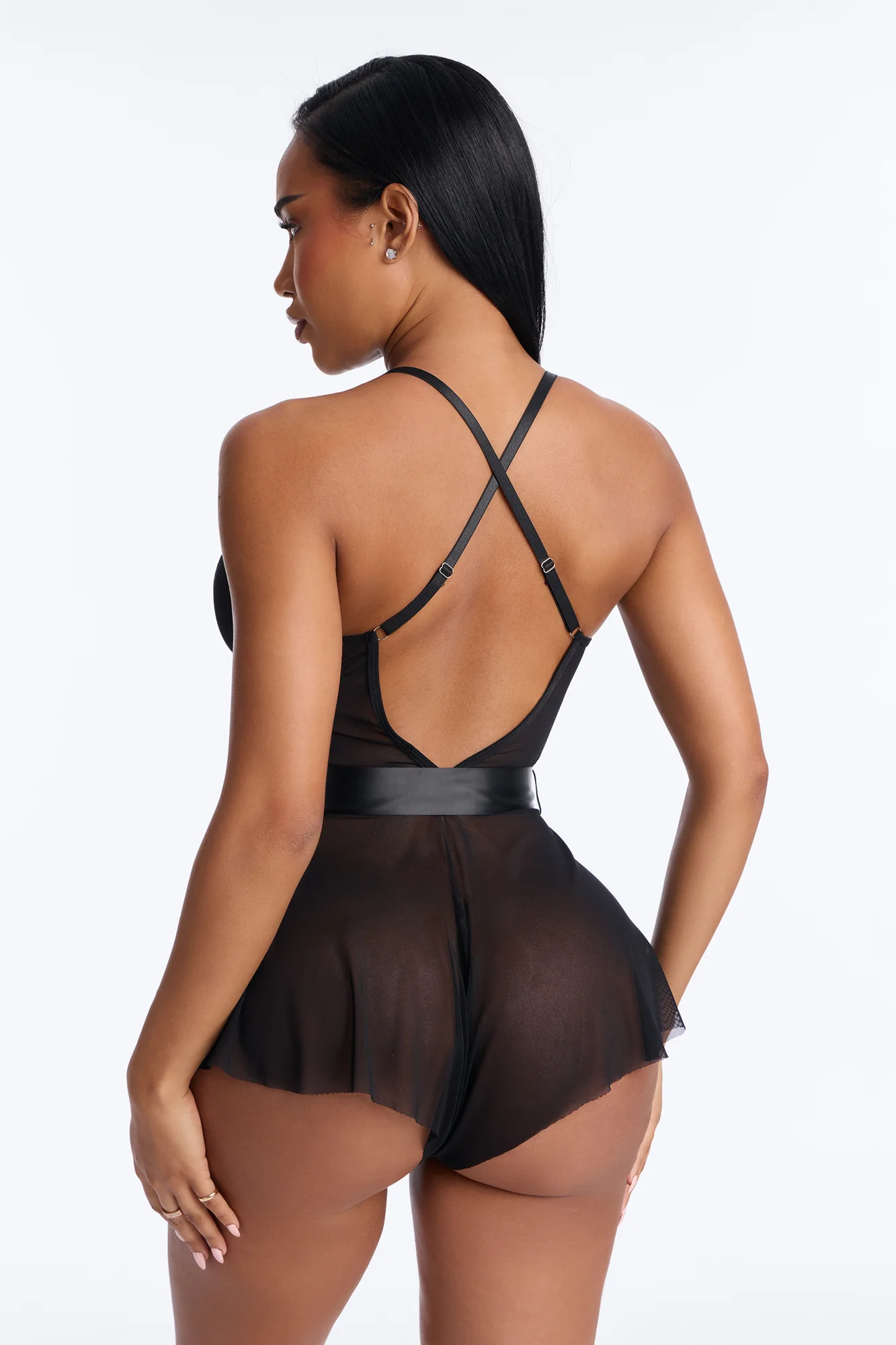 Arely Lace Trim Flowy Romper - Black - Image 3